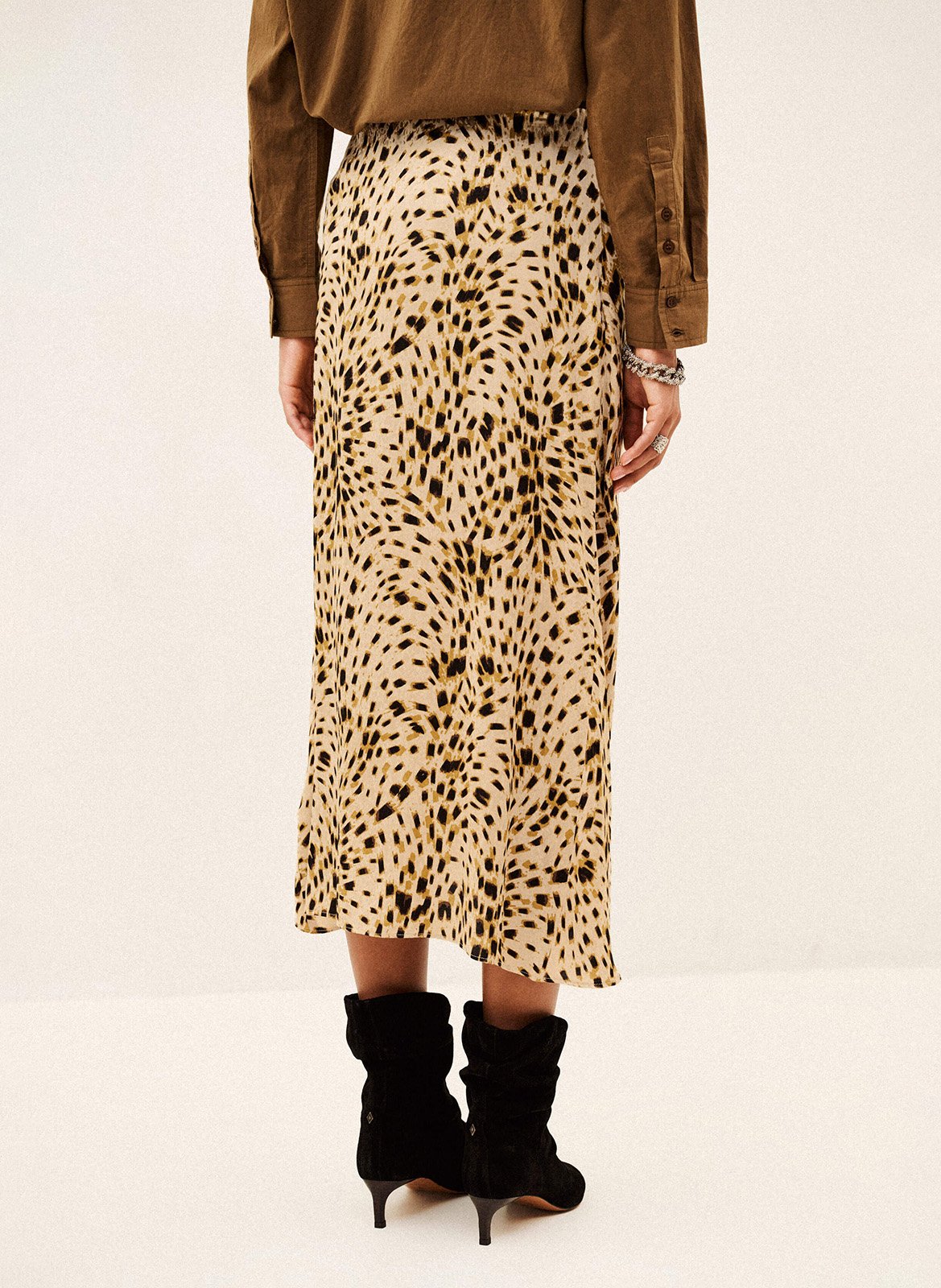 Jupe midi asymétrique à motifs BA&SH Beige