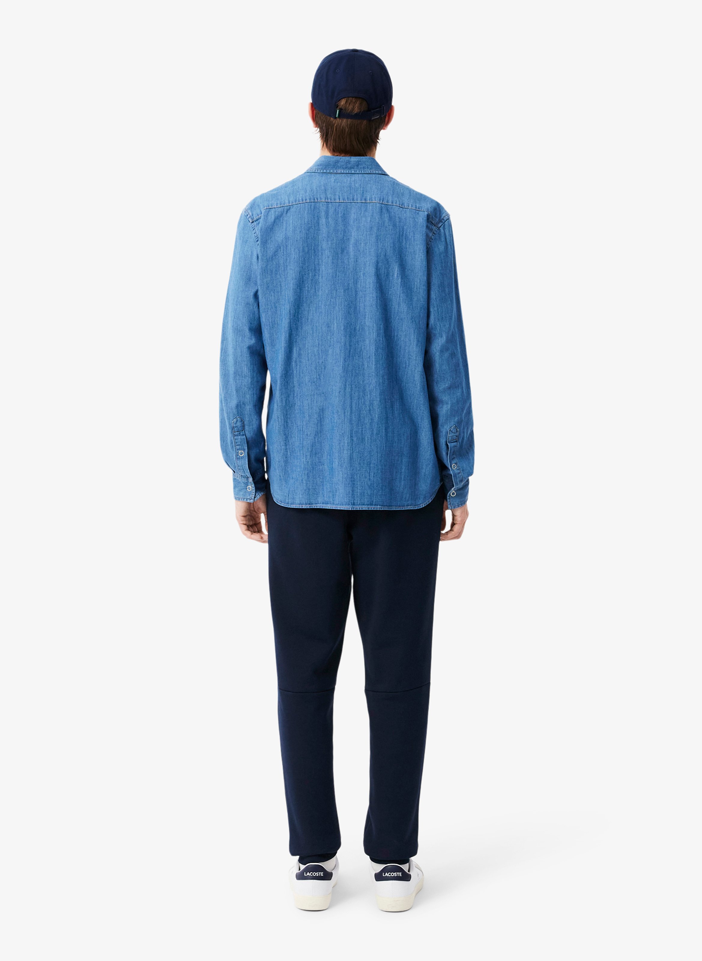 Tapered solid color cotton joggers LACOSTE Blue