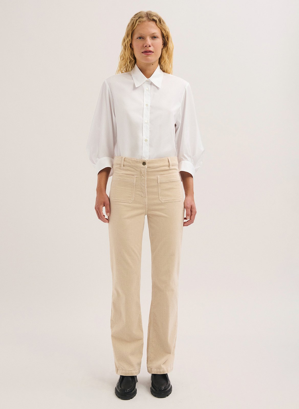 Straight velvet trousers in blended cotton PABLO Beige