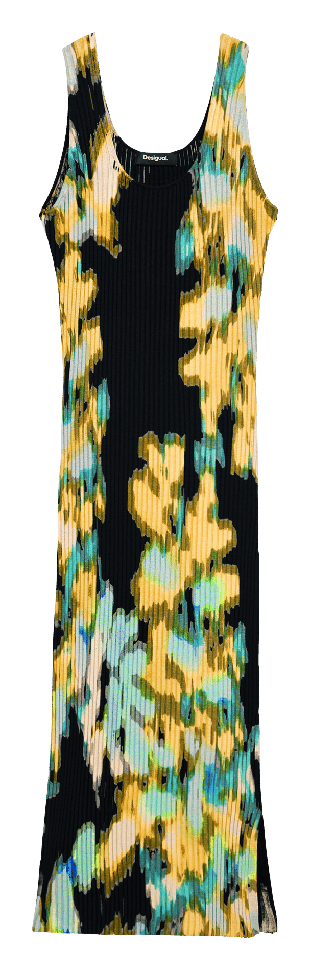 Langes, bedrucktes Kleid mit Rundhalsausschnitt DESIGUAL Gelb