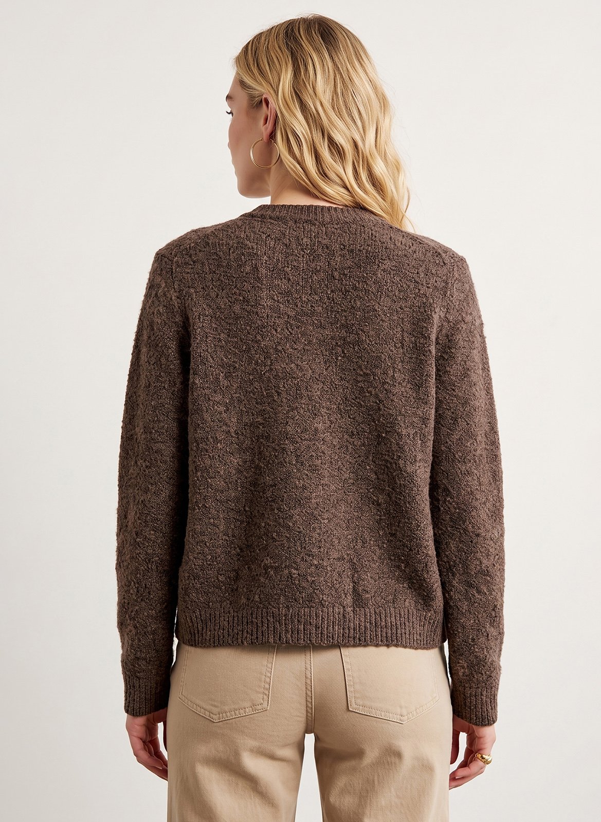 Gerade geschnittene Strickjacke mit Rundhalskragen KOOKAI Braun