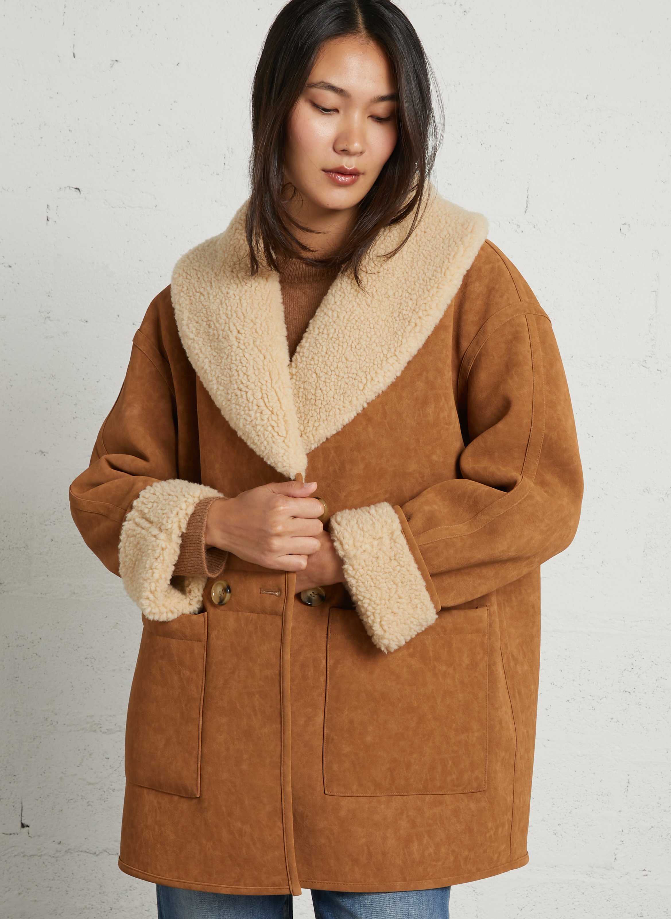 Oversized jasje met sjaalkraag LEON & HARPER Bruin