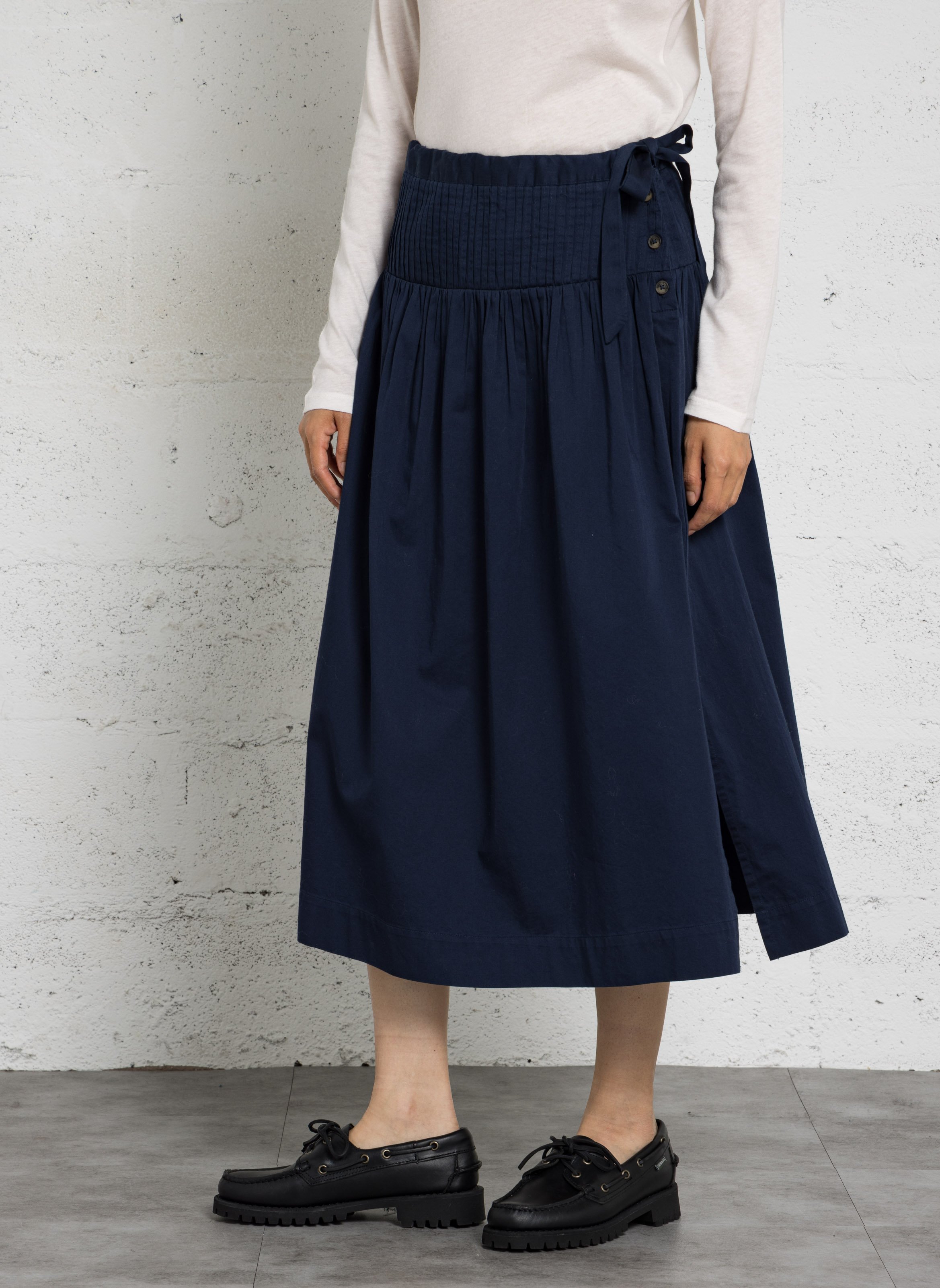 Jupe midi évasée en coton bio DAMSON MADDER Bleu
