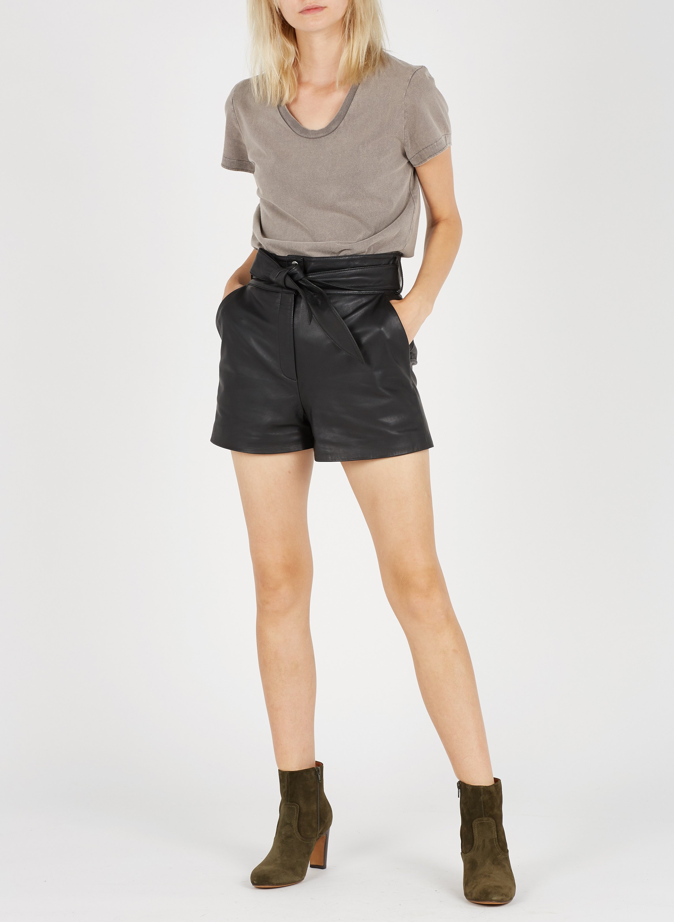 Short ceinturé en cuir IKKS Noir
