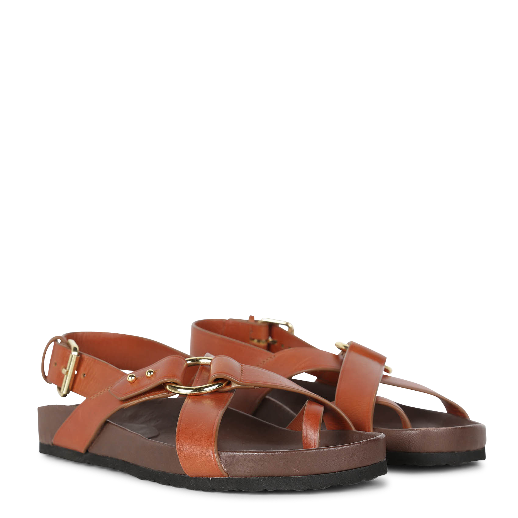 Platte, leren sandalen SOEUR Bruin