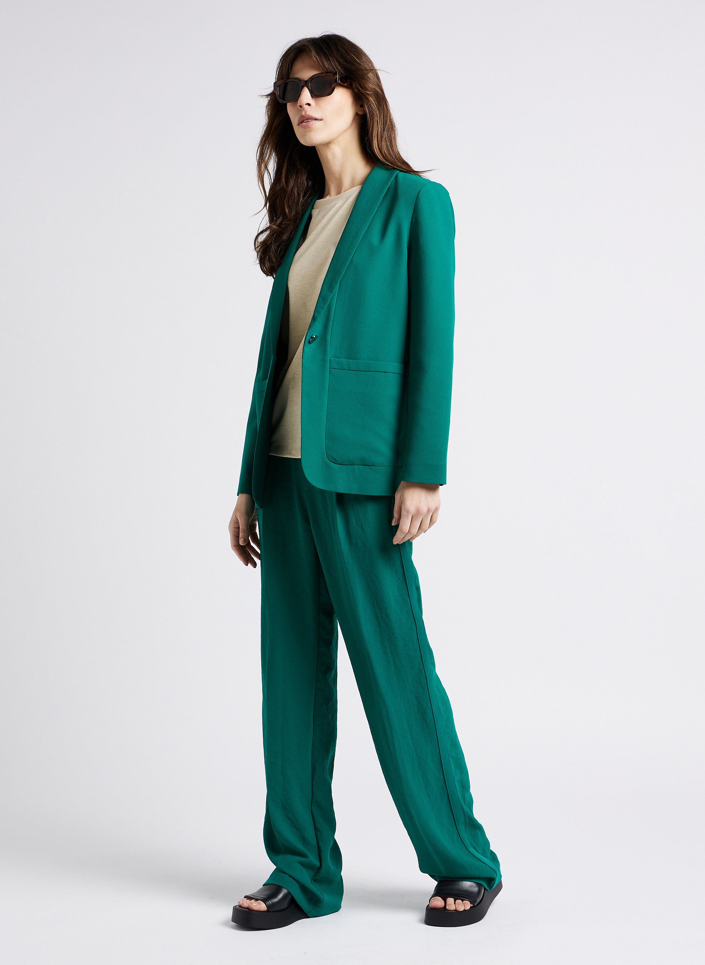 Gerade geschnittenes Rundhals-Top mit Metallic-Garn ONE STEP Golden