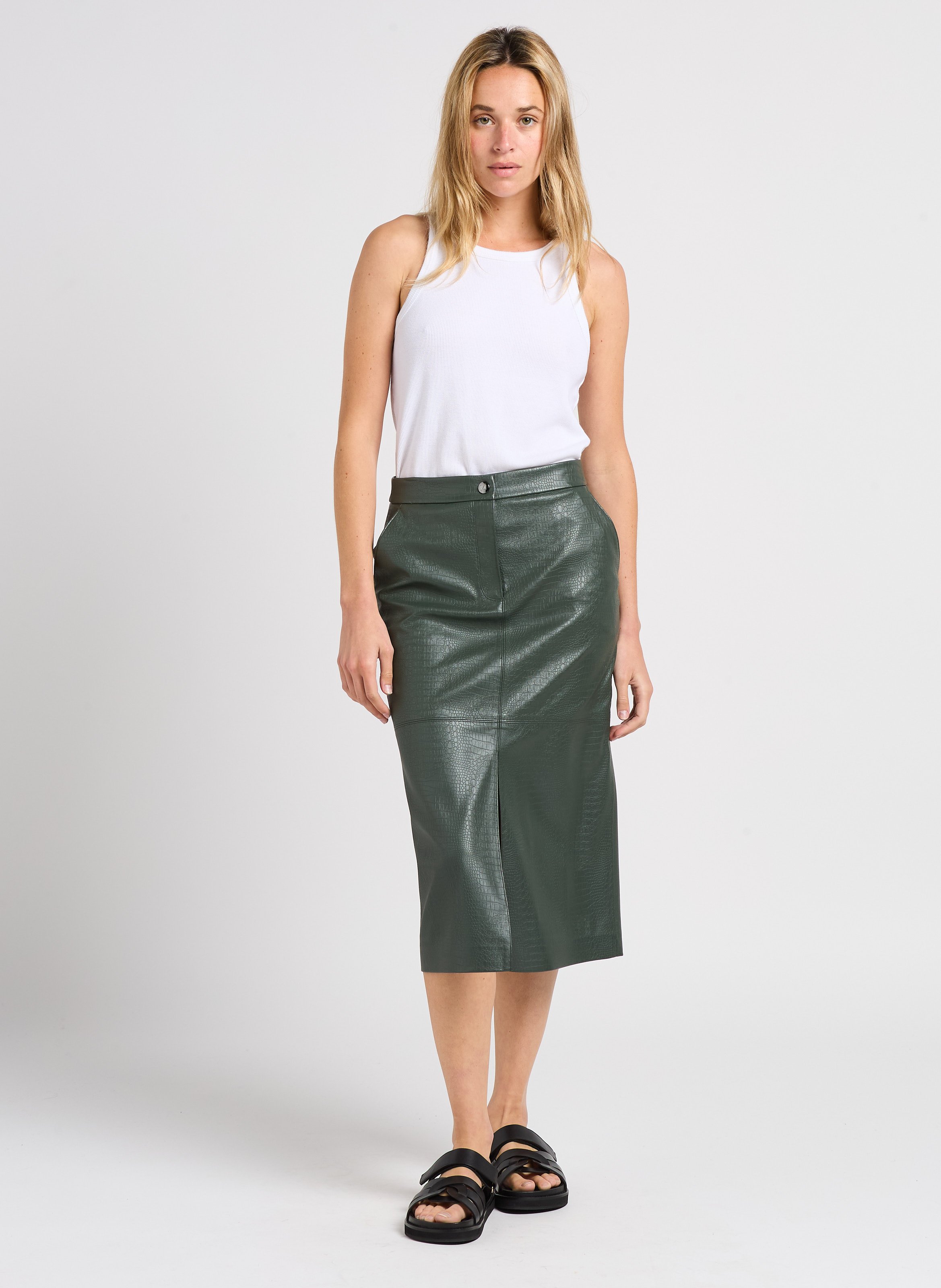 Jupe midi droite taille haute effet crocodile MAX MARA LEISURE Vert