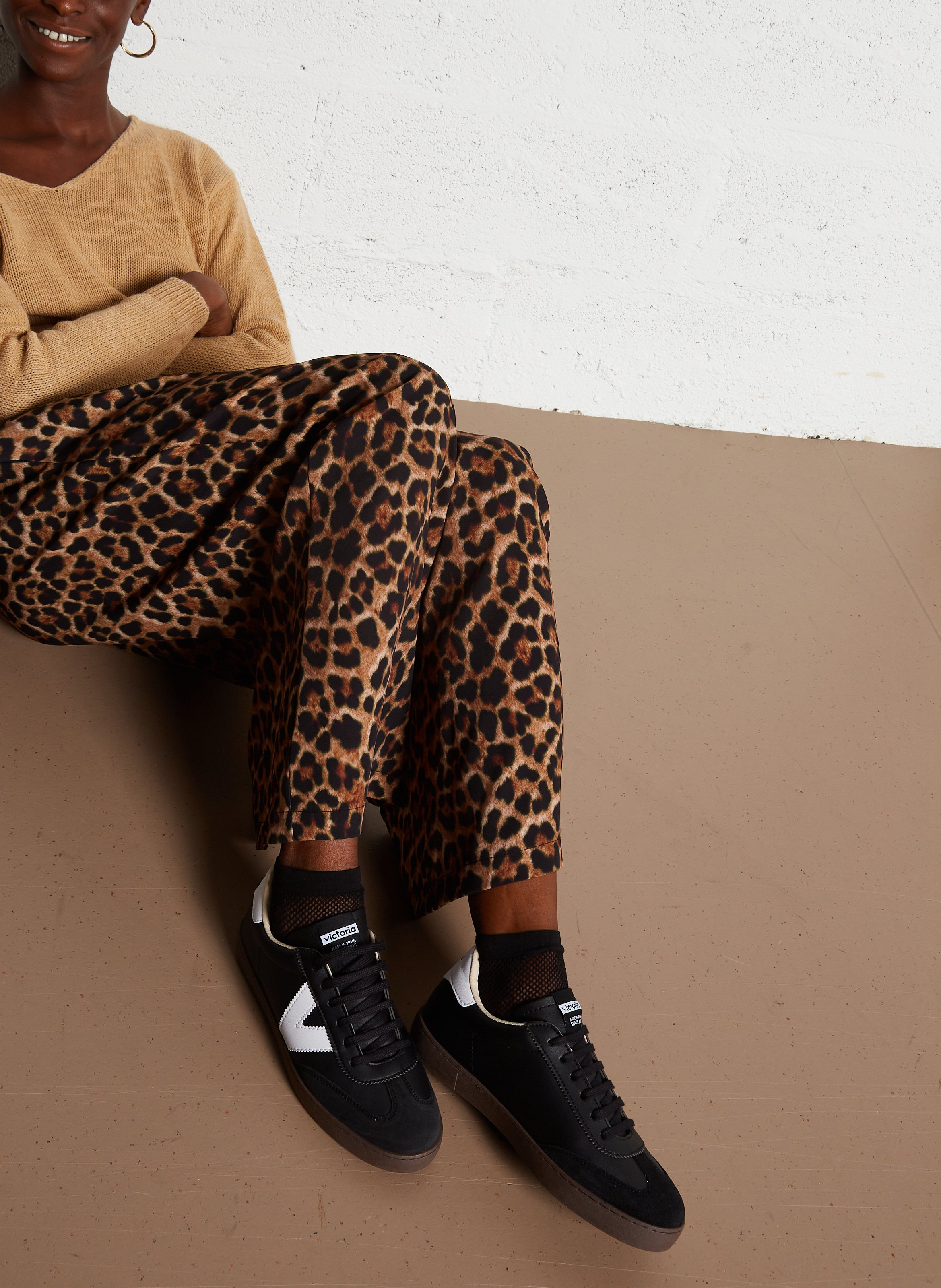 Pantalon large à imprimé léopard PLEASE Marron