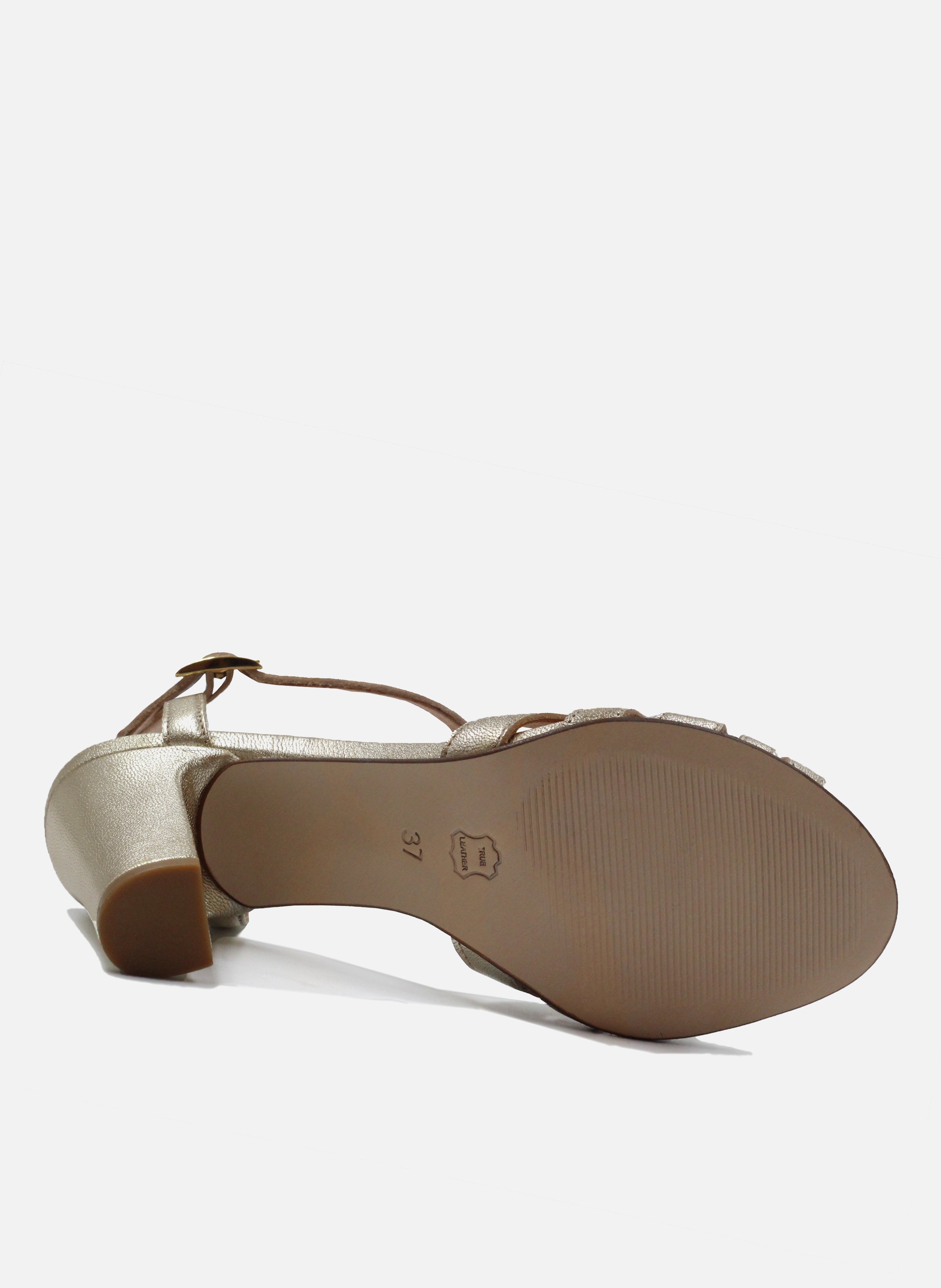 Metallic leather strap sandals with heels JULES & JENN Golden