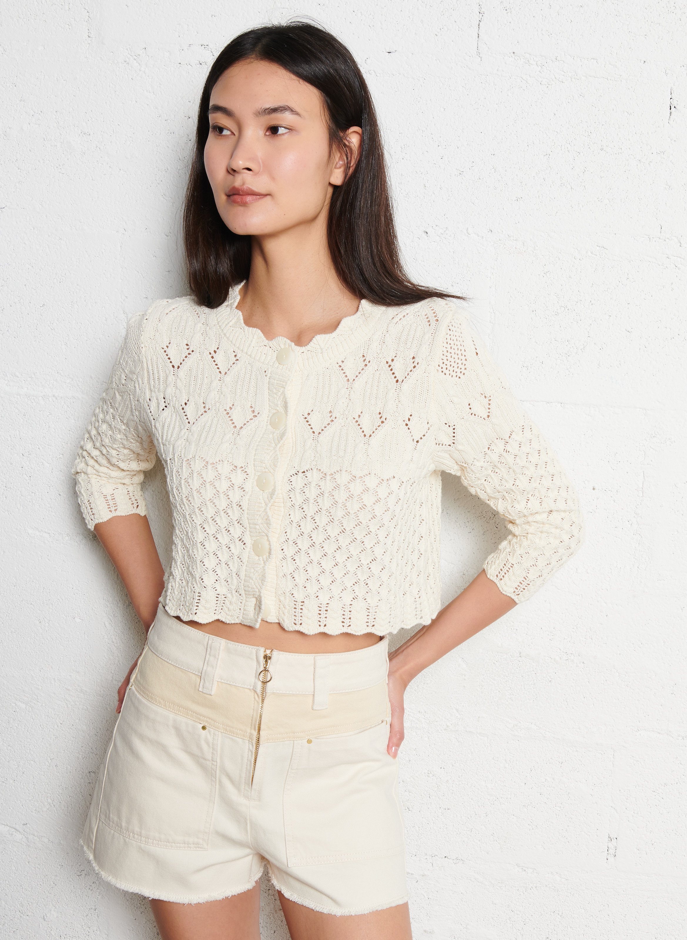 Cardigan D'été Femme - Manches Courtes, Ajouré, Col V - Boléro Léger En Acrylique/polyamide