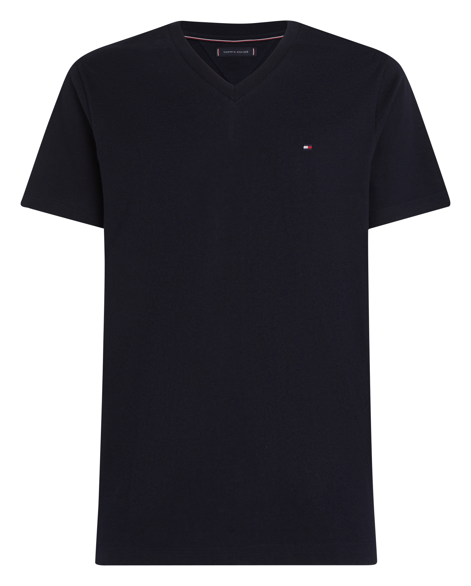 Tee-shirt col v uni en coton TOMMY HILFIGER Bleu