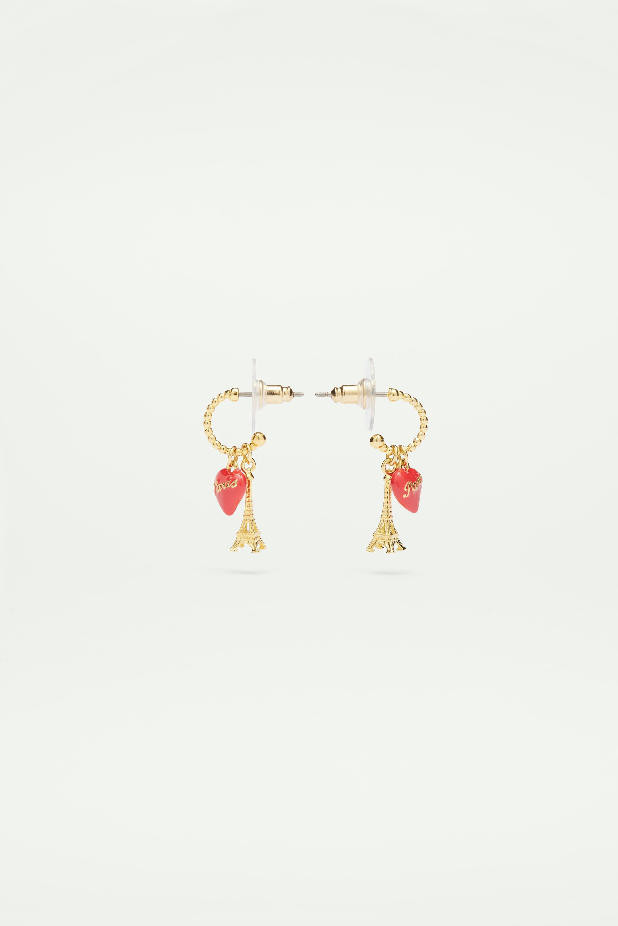 Boucles d'oreilles tiges créoles tour eiffel et coeur LES NEREIDES Multicolore