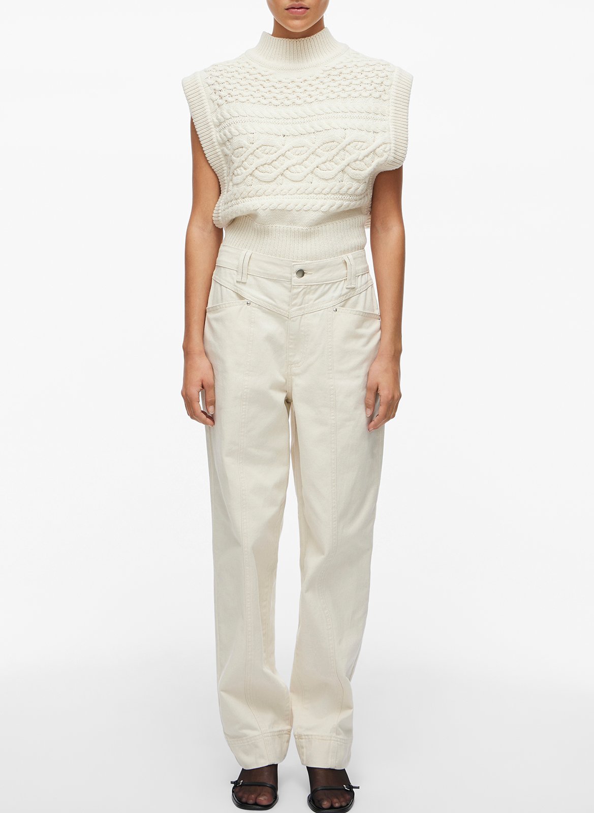 Rechte hoge taille jeans van katoen ROUGE EDIT Beige