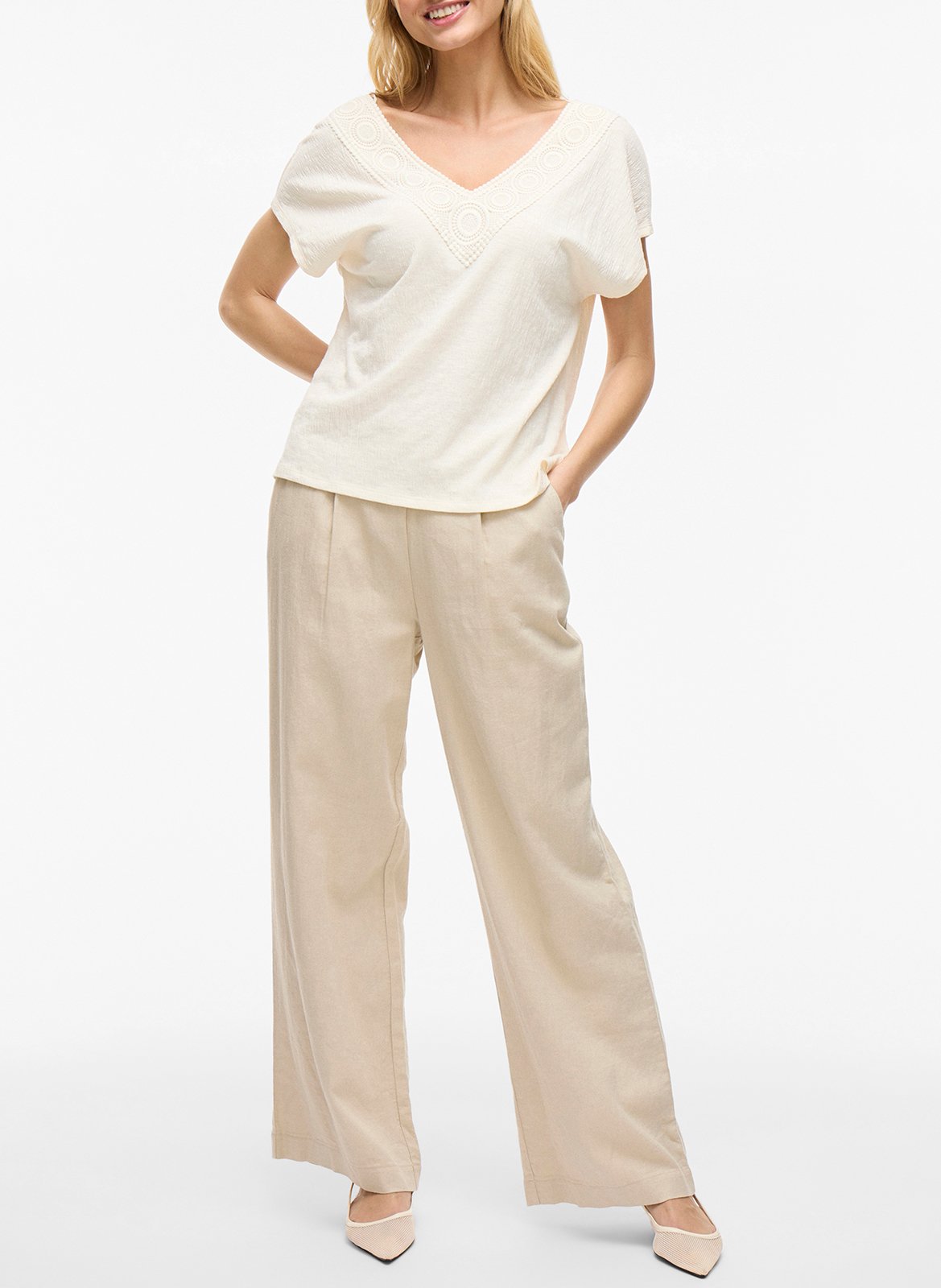 Top in gerecyclede gemengde vezels Beige