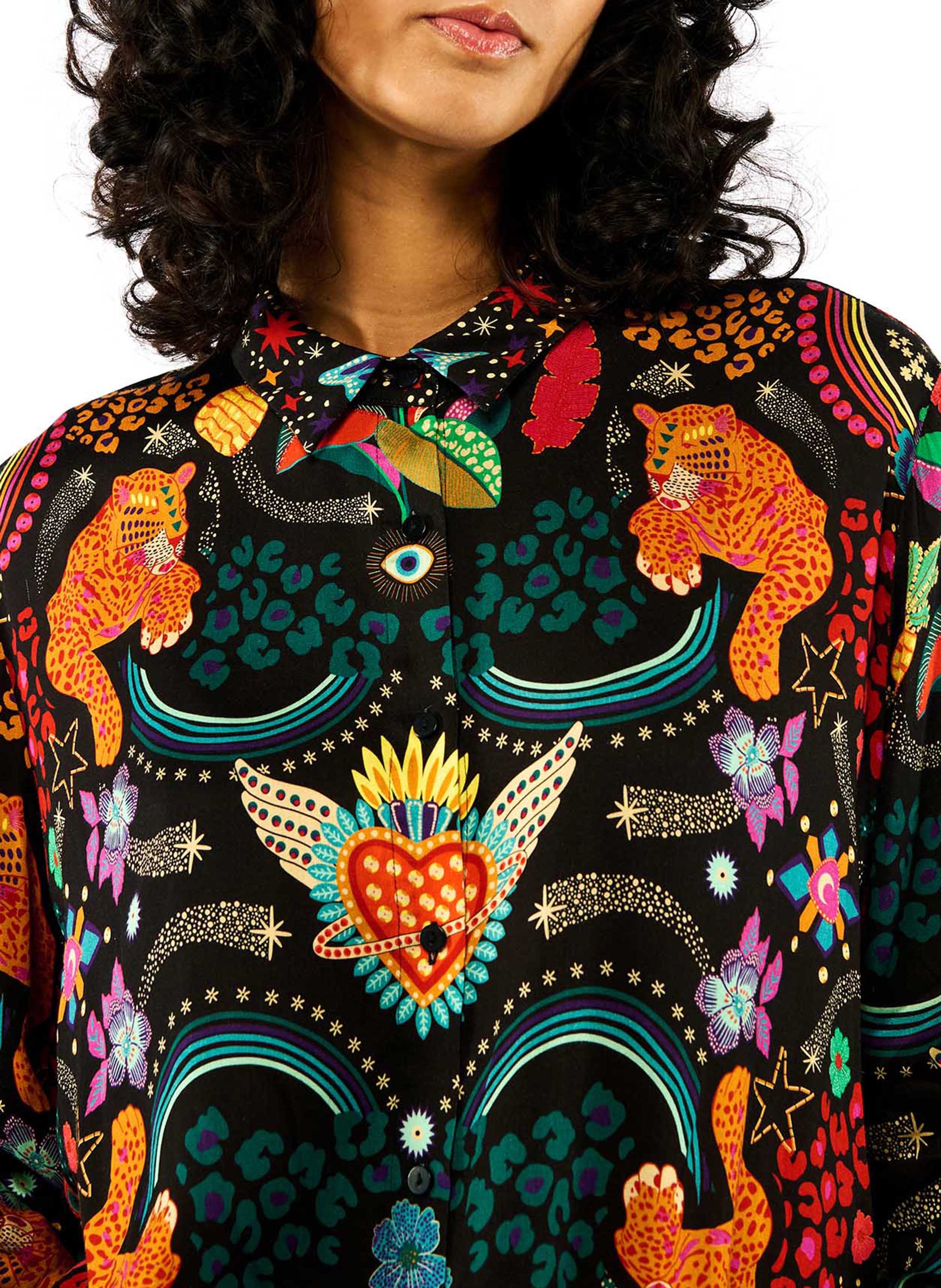 Gerade geschnittenes Hemd mit klassischem Kragen und Print Schwarz