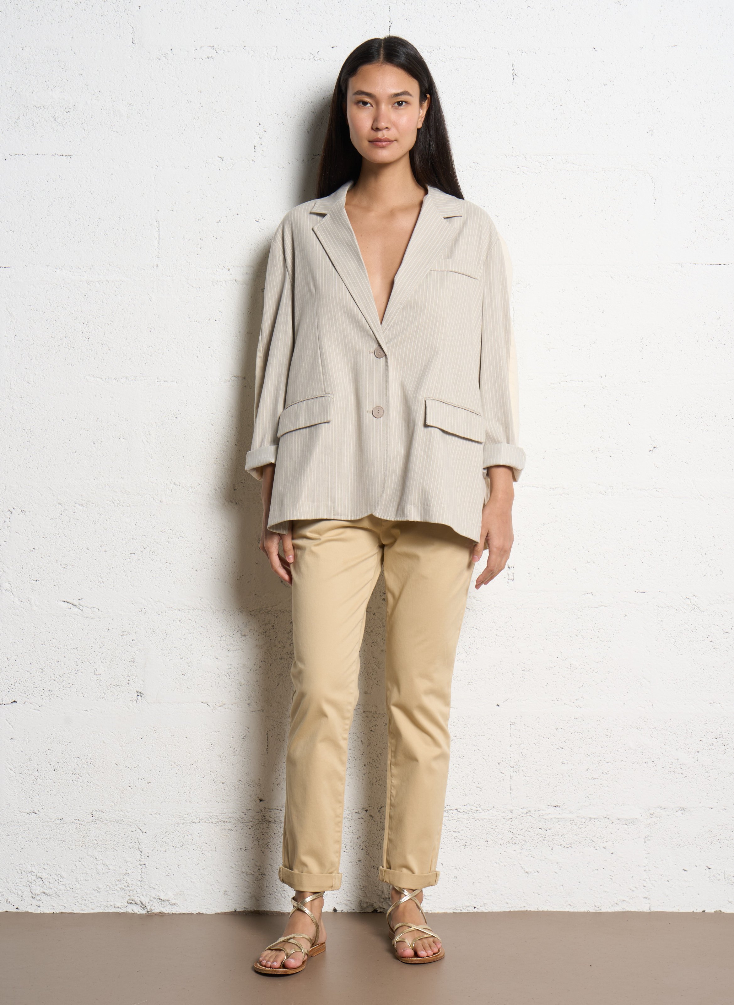 Veste de tailleur oversize bi-matière PLEASE Beige
