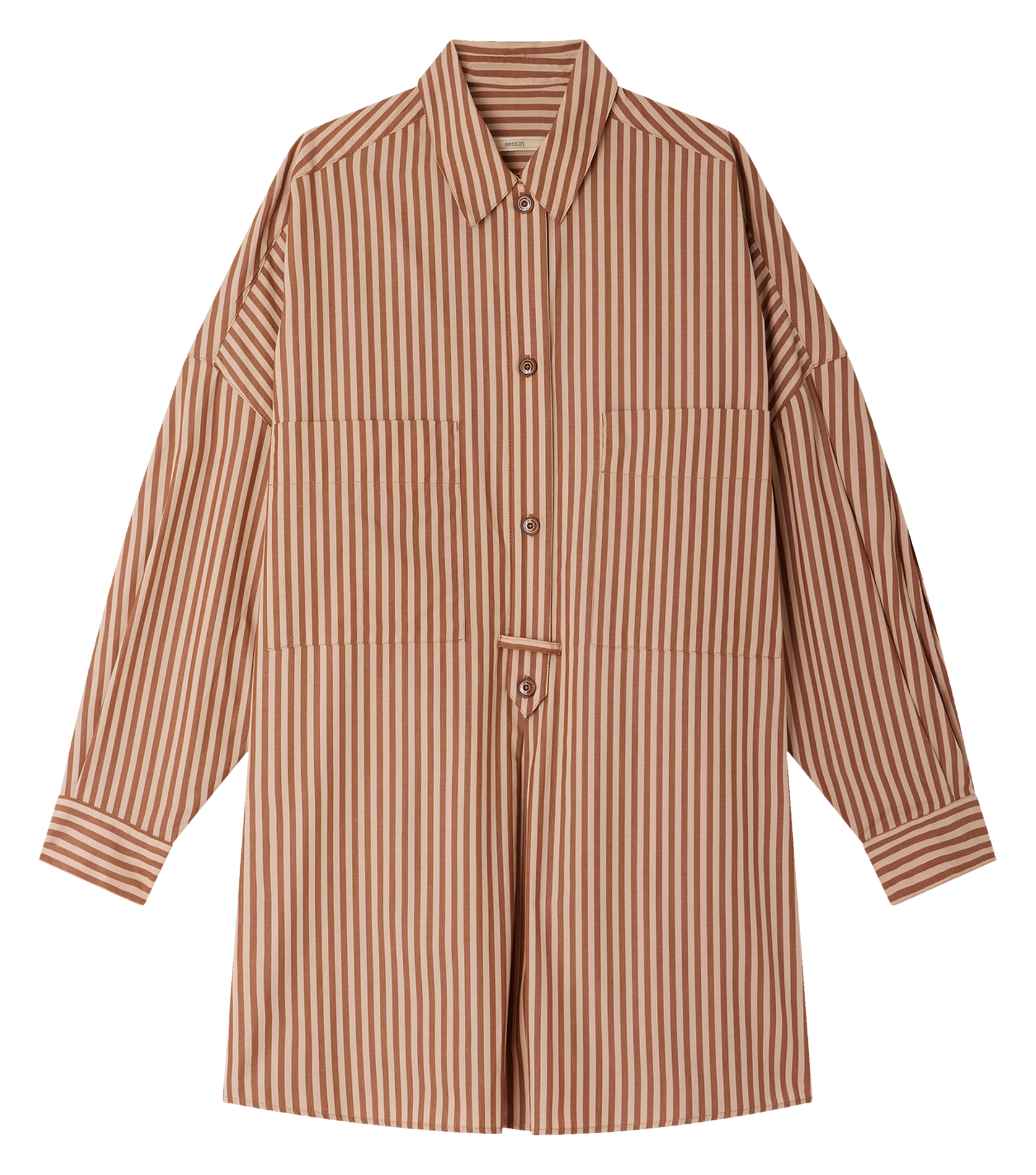 Robe chemise col classique ample en coton rayé SESSUN Marron