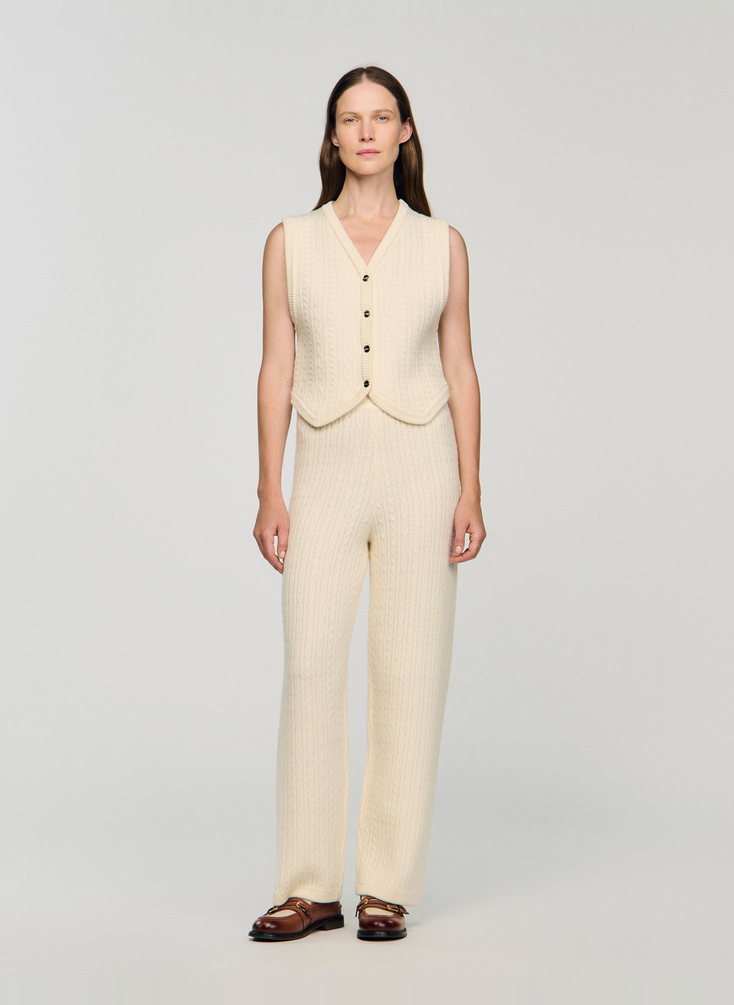 Straight wool trousers with braided detail SANDRO White