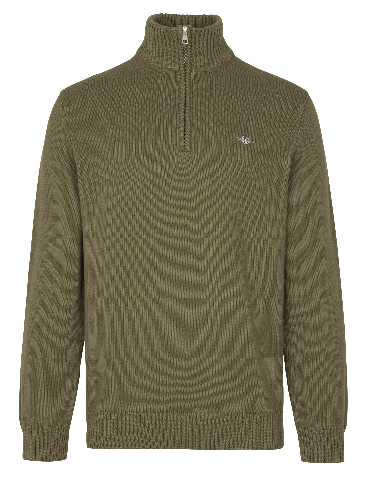 Cotton sweater with zip-up neck GANT Green