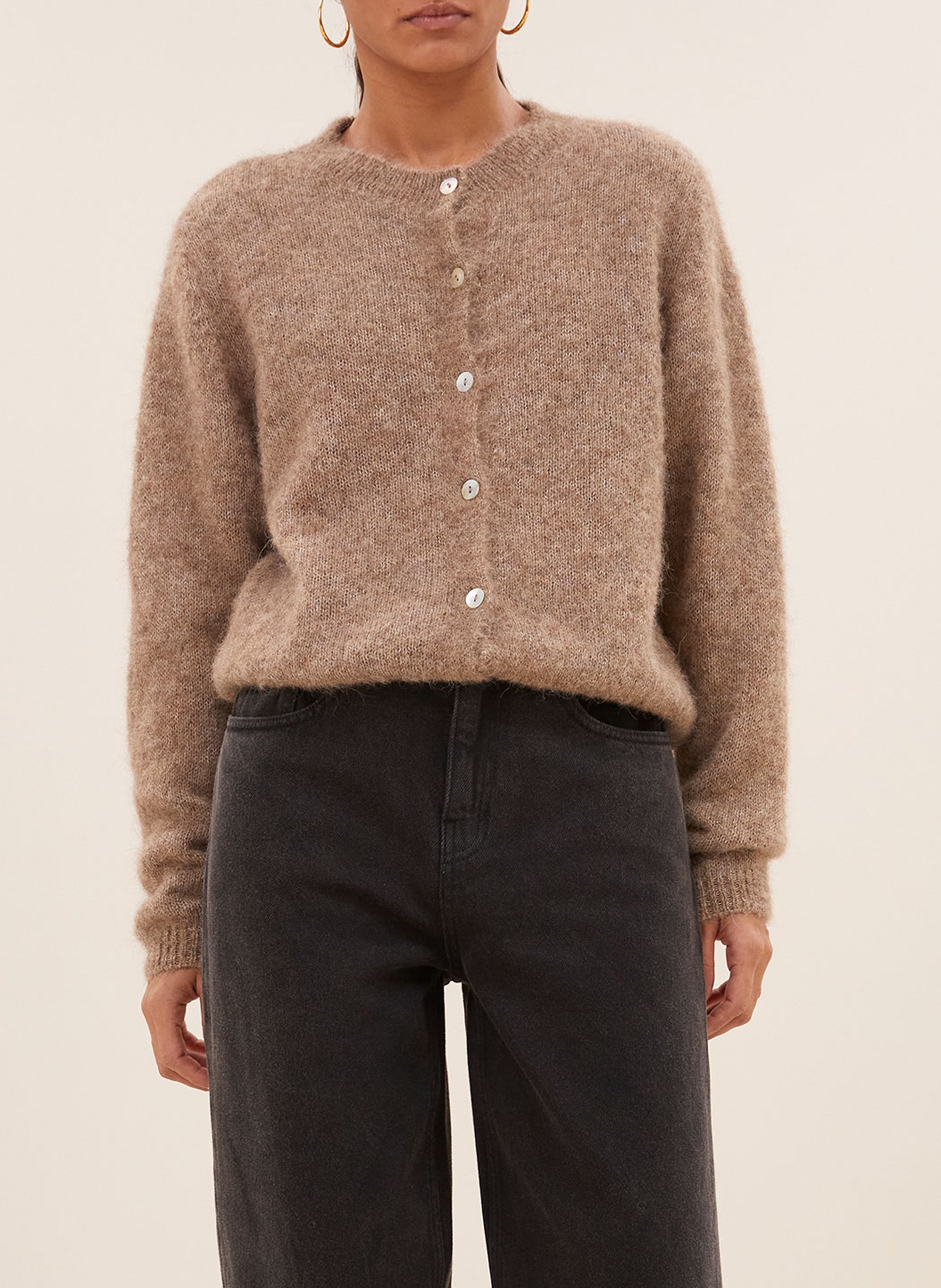 Gebreide cardigan met knopen van gemengde wol BY BAR Beige