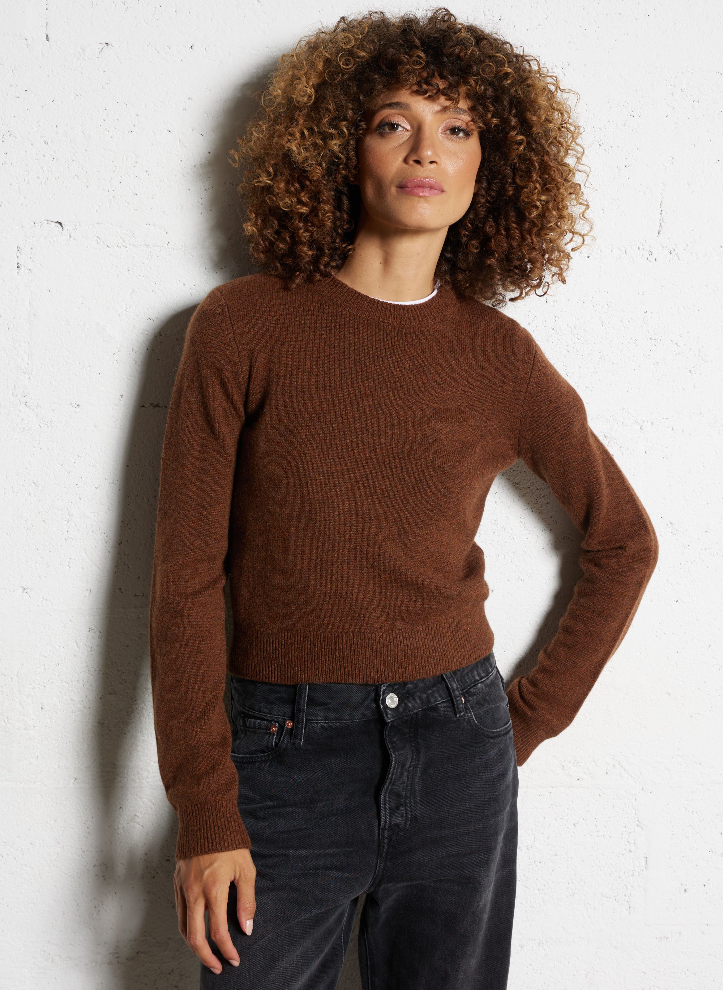 Rechte trui van kasjmier met ronde hals BELLEROSE Blauw