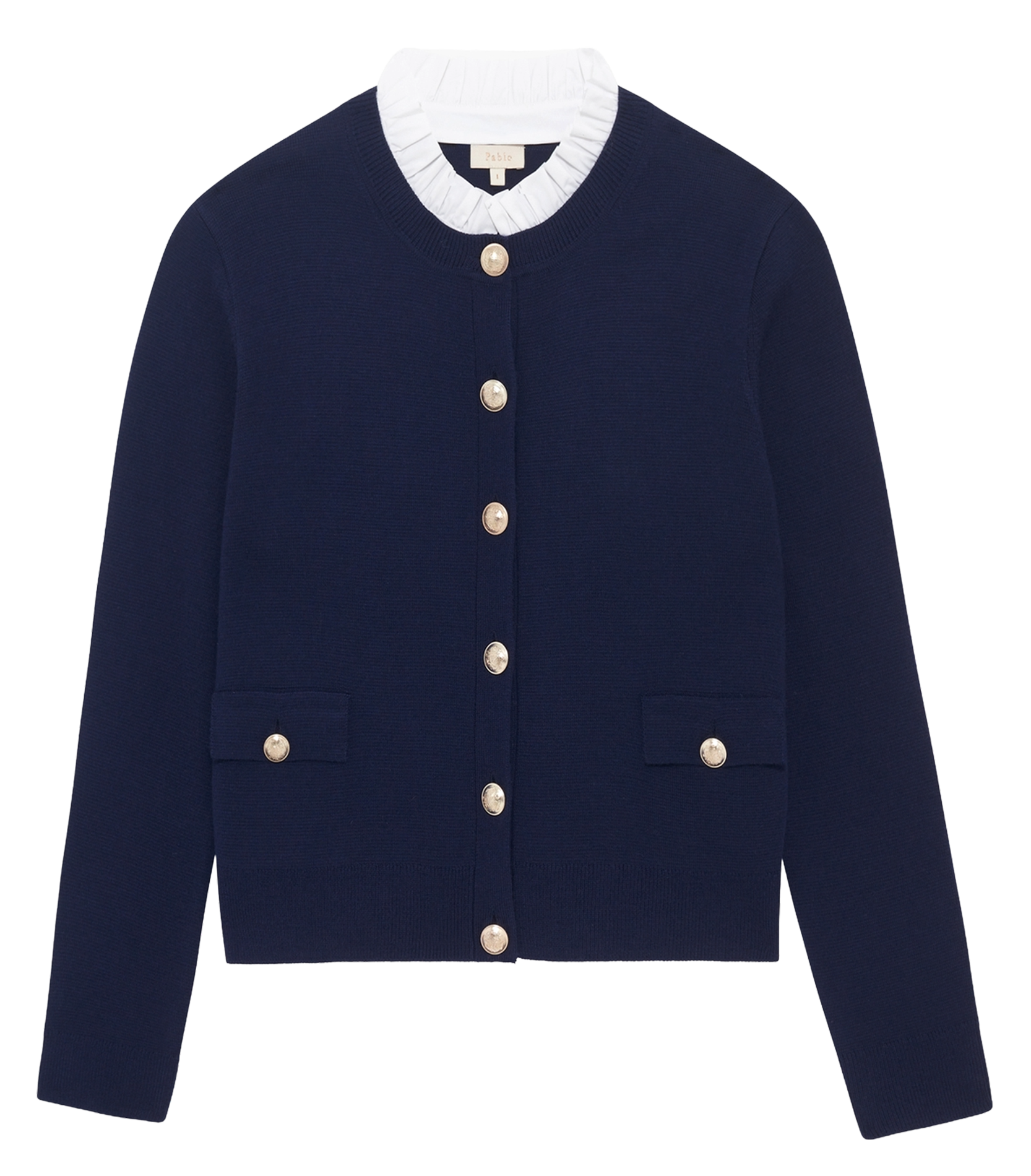 Gilet droit col rond en laine mélangée PABLO Bleu