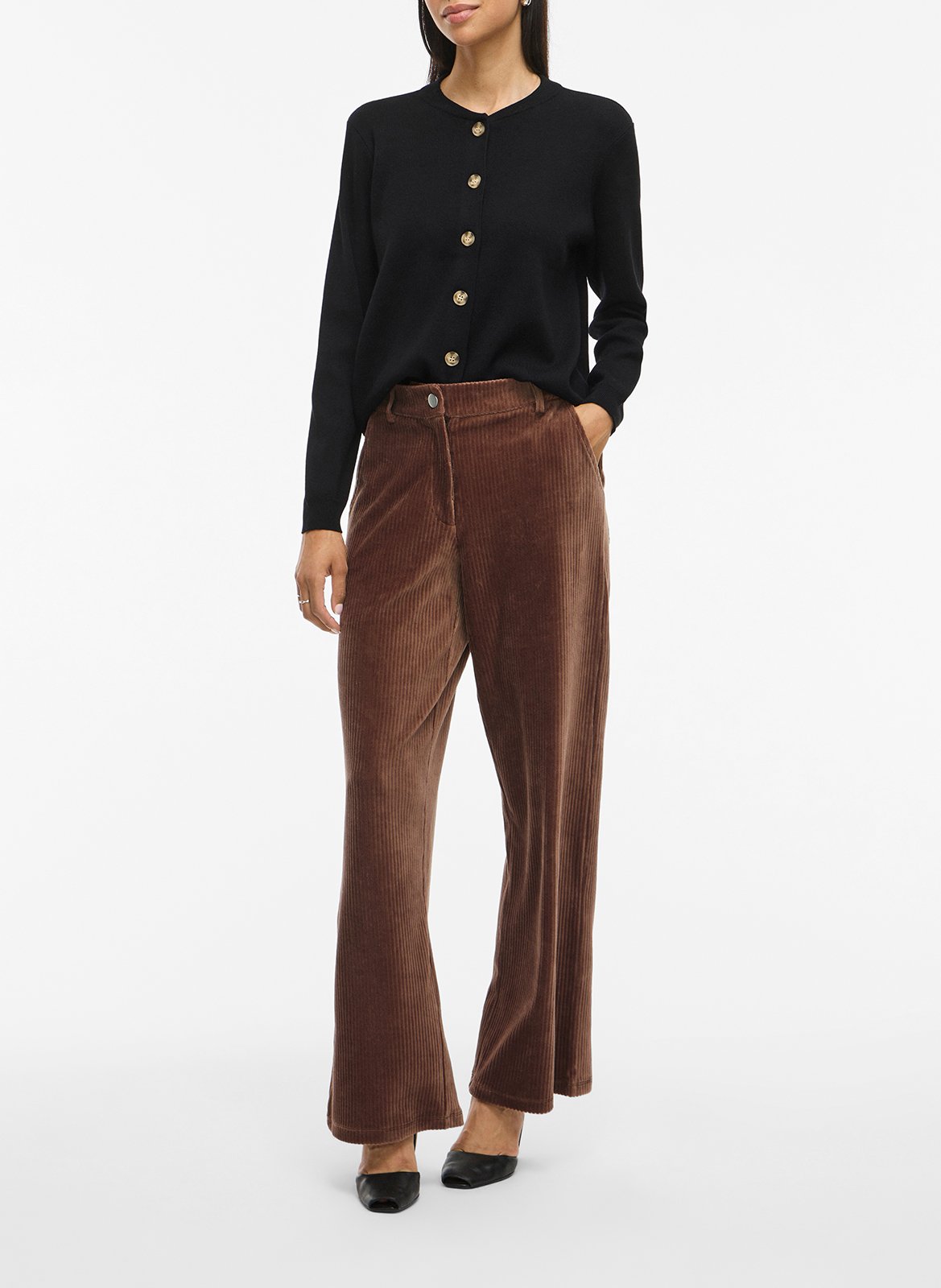 Pantalon large en coton mélangé VILA Marron