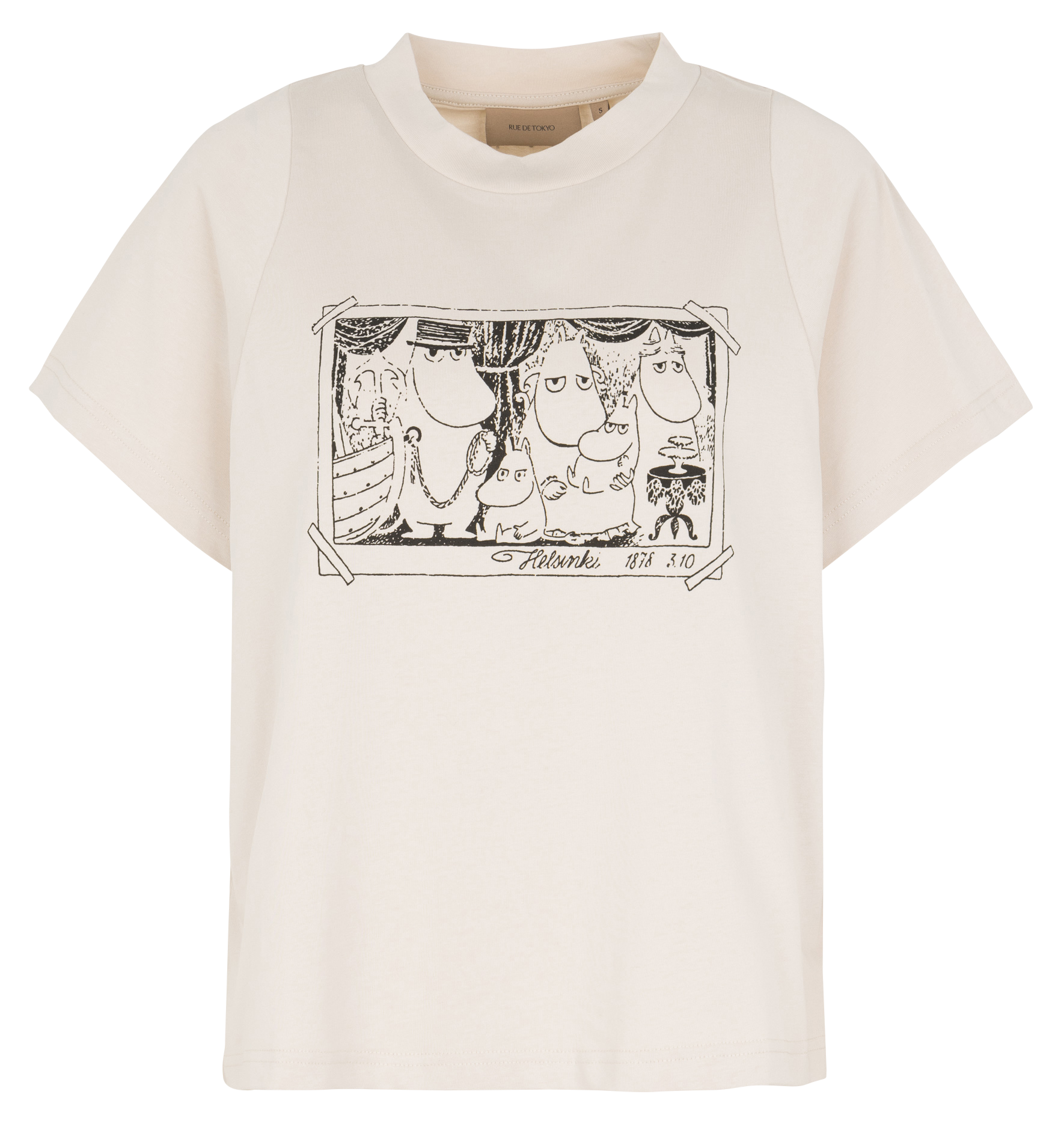 Loose-fit printed cotton T-shirt with round neck RUE DE TOKYO Beige