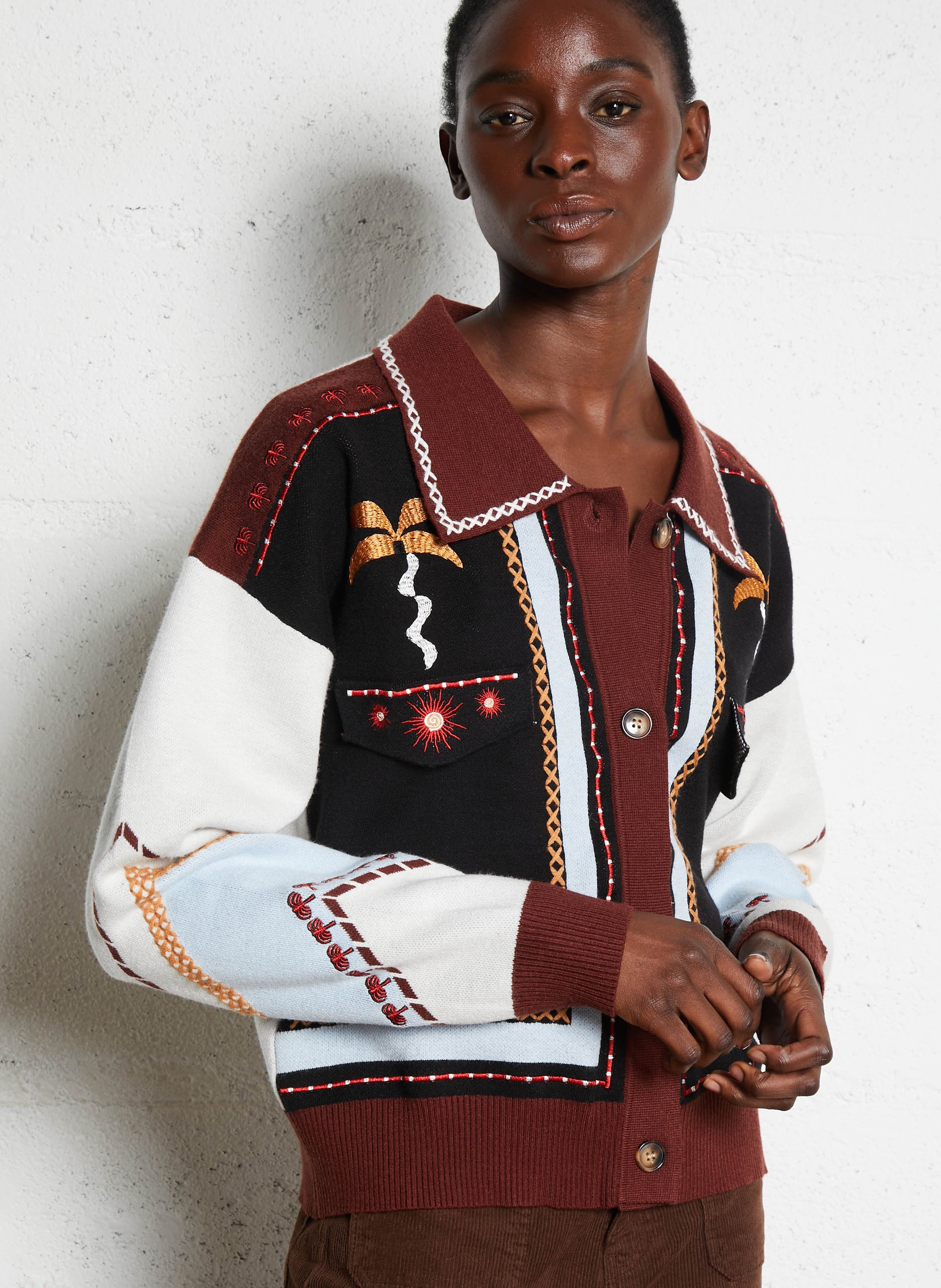 Cardigan boutonné à broderies NEVER FULLY DRESSED Multicolore