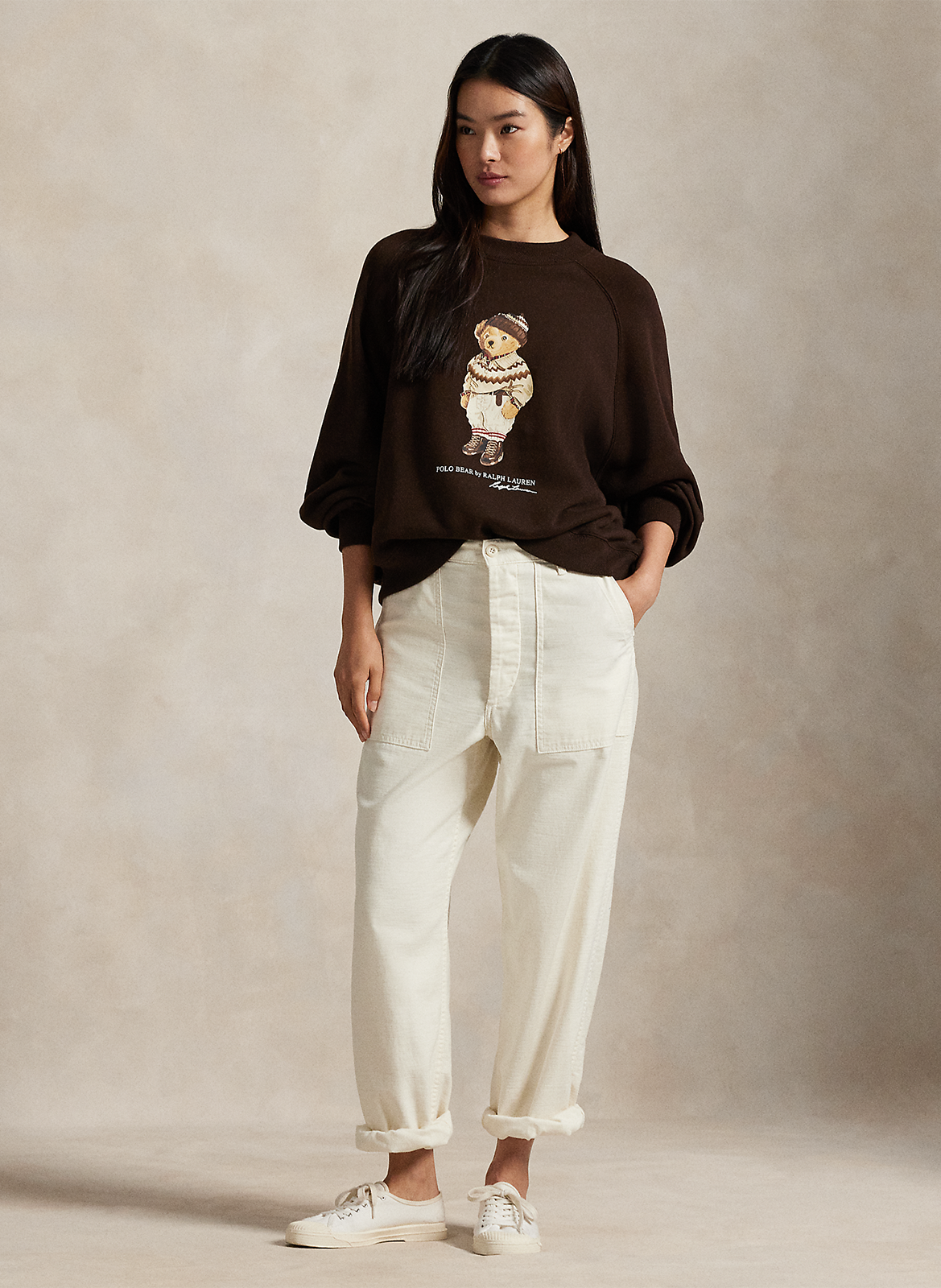 Sweat col rond imprimé en coton mélangé POLO RALPH LAUREN Marron