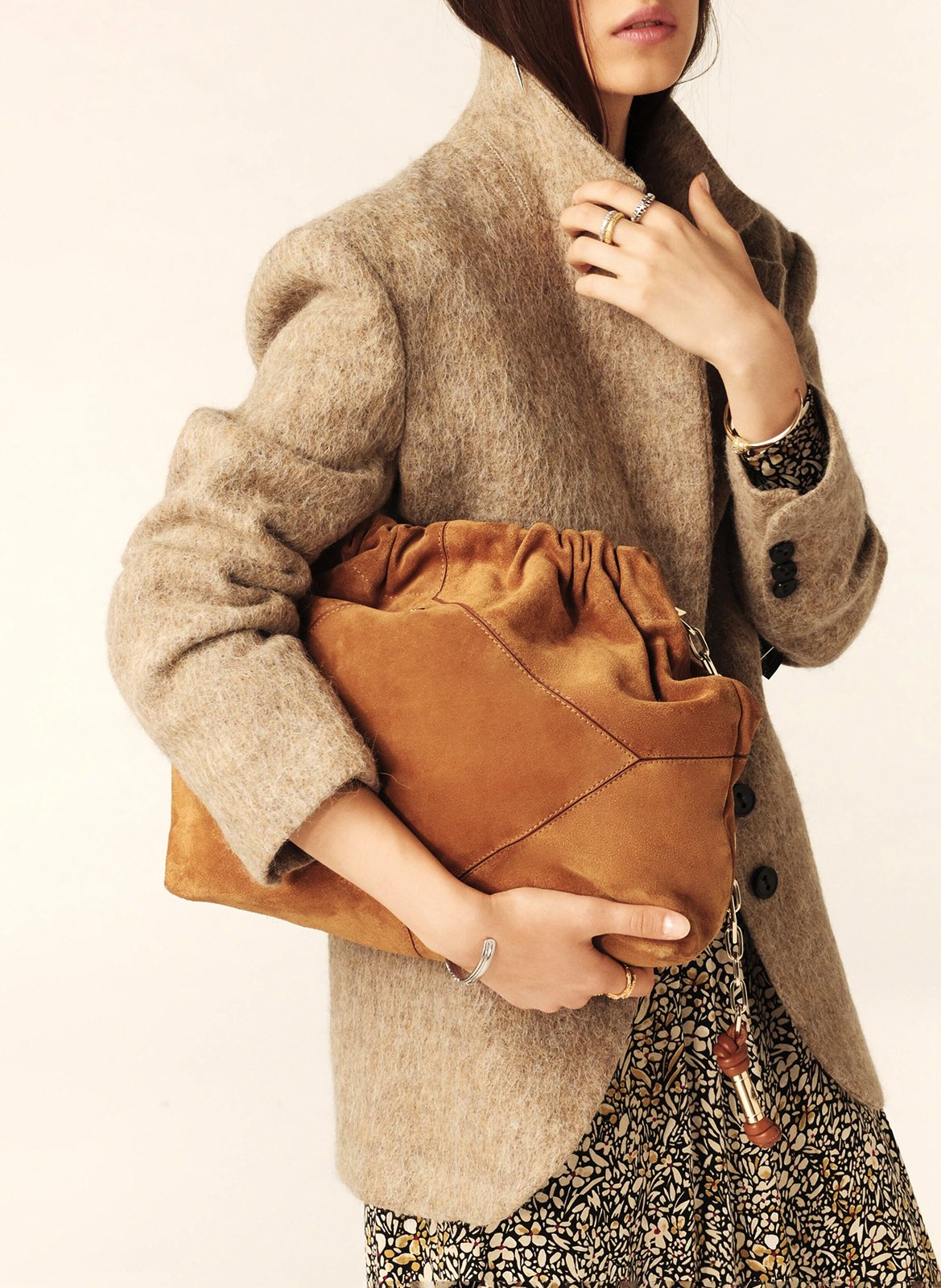 Sac bandoulière tote en cuir velours BA&SH Marron