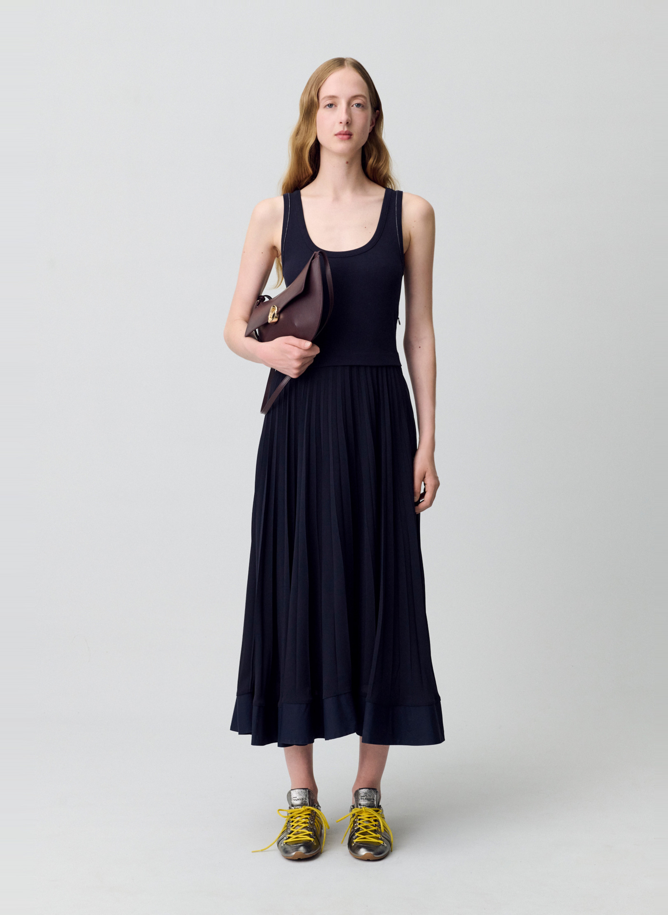 Langes Plisseekleid Jeans ohne Waschung