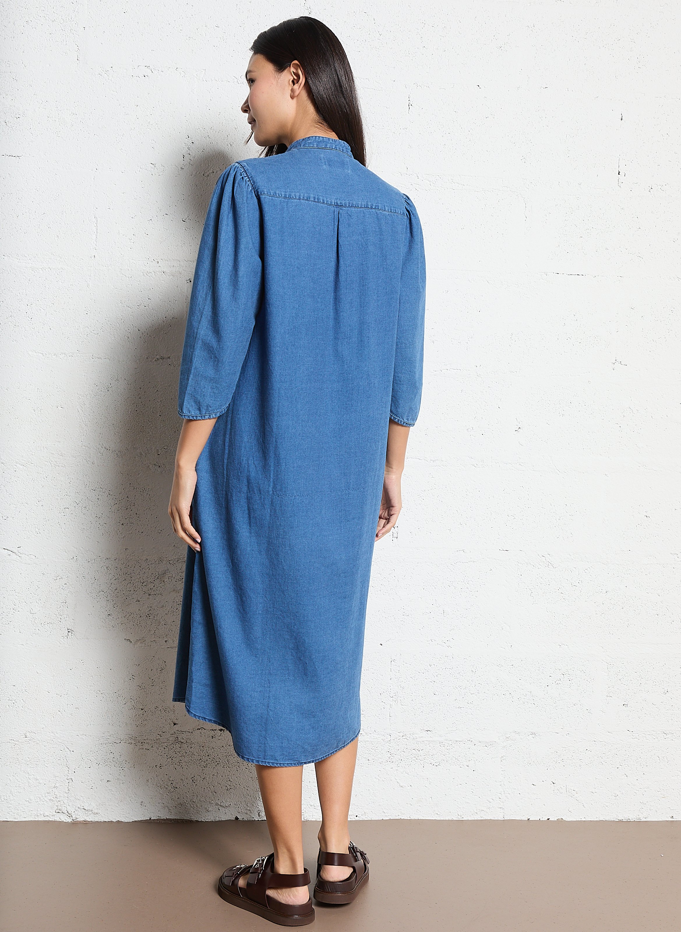 Midi round neck cotton dress ACQUAVERDE Blue