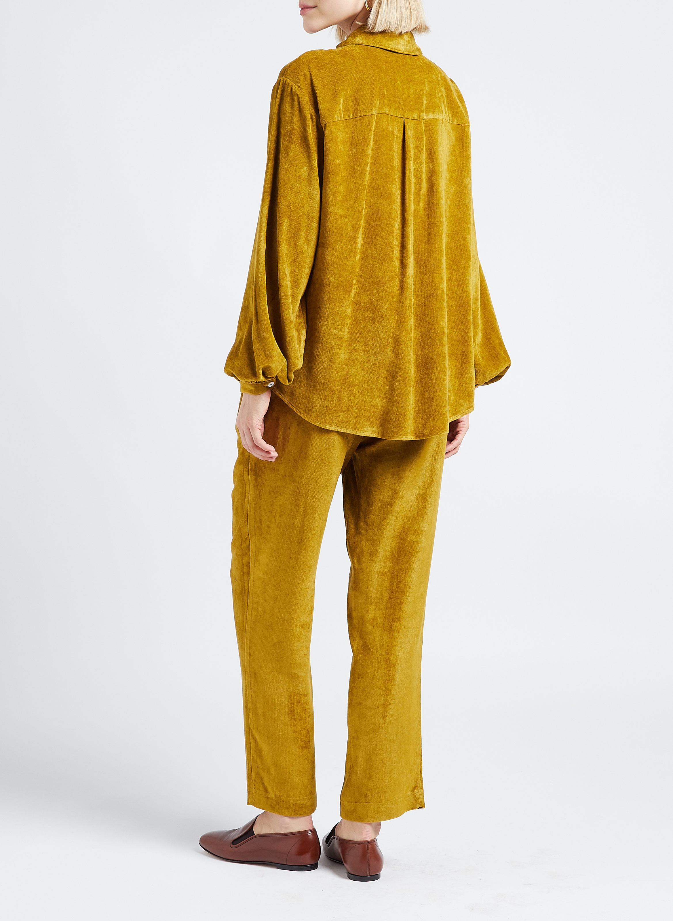 Chemise droite col classique en velours THE NEW SOCIETY Vert