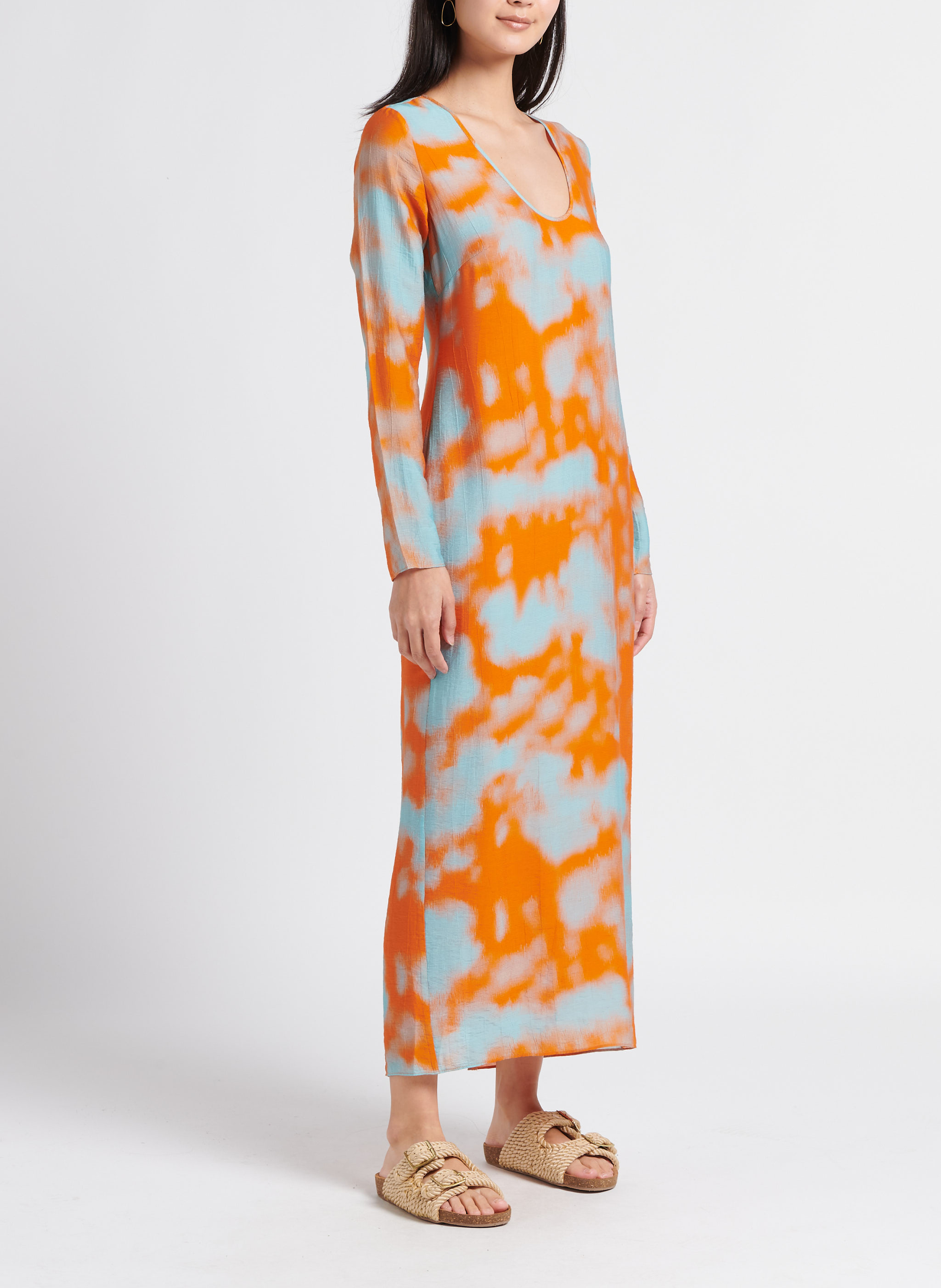 Bedrucktes Maxikleid mit Rundhalsausschnitt SAMSOE SAMSOE Orange