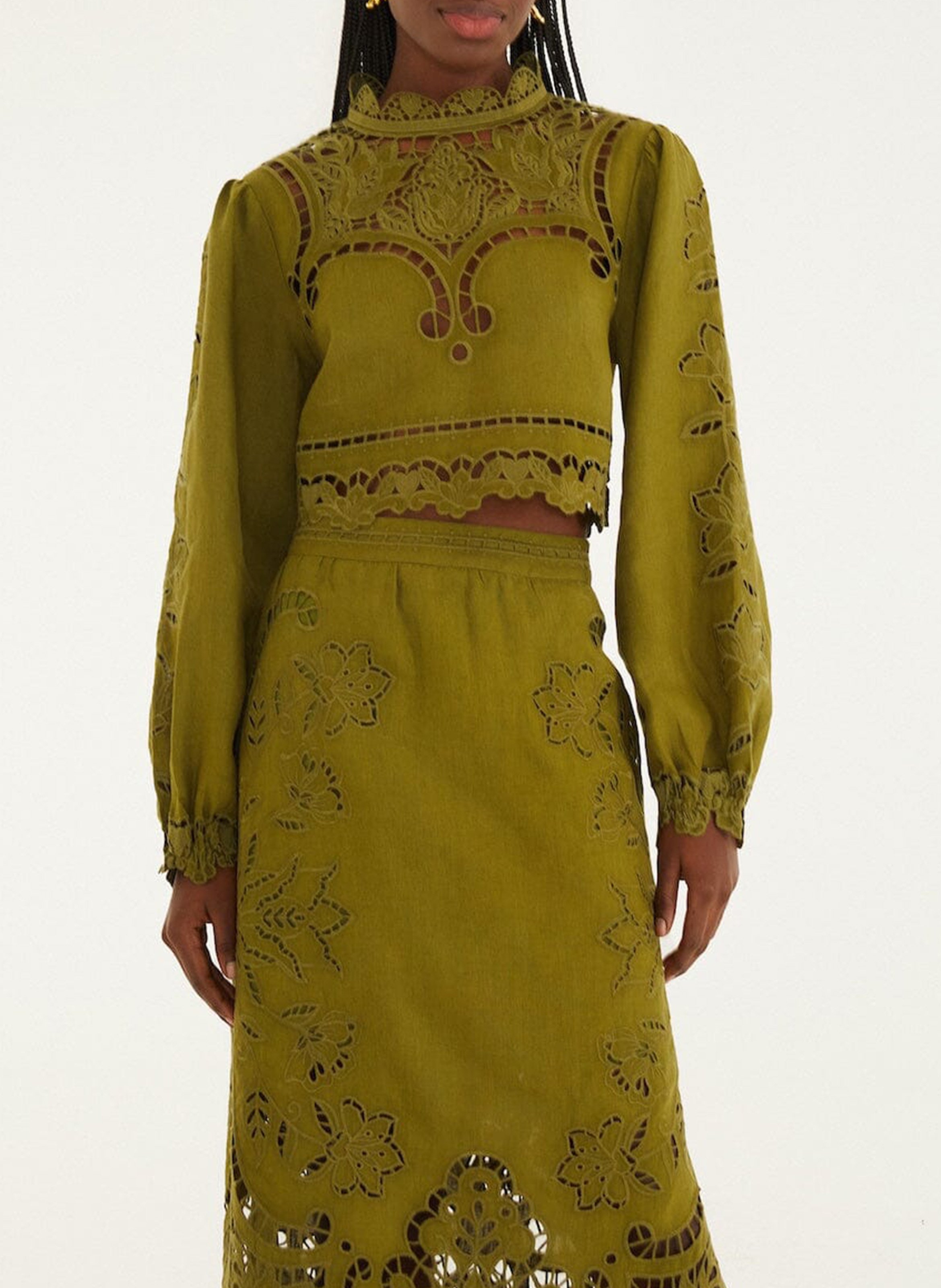 Jupe midi en lin FARM RIO Vert