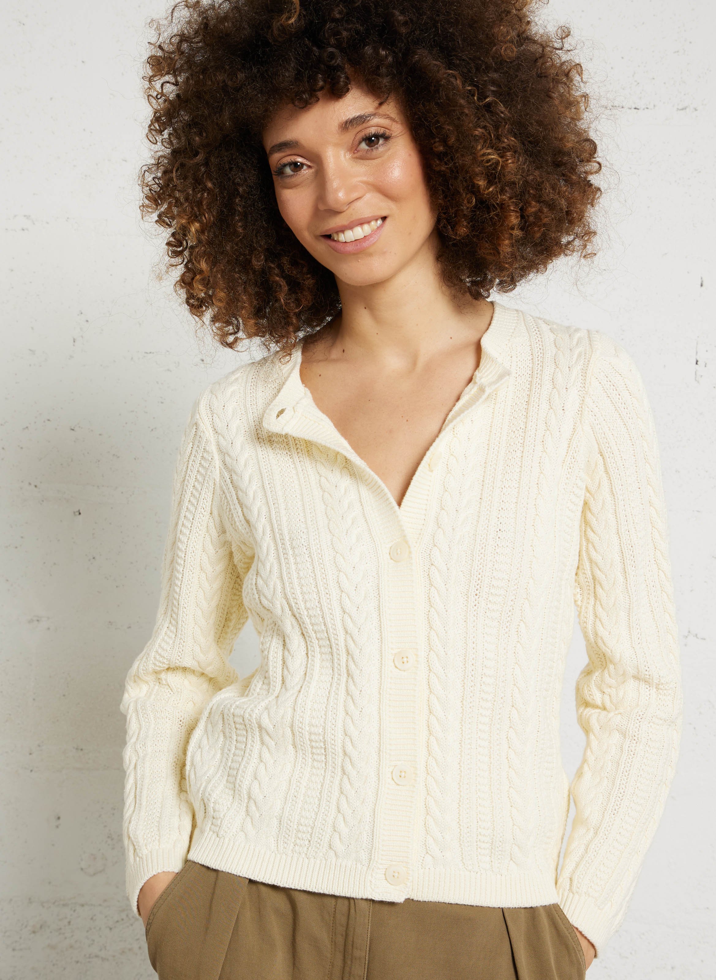 Straight round neck twisted cotton vest SUD EXPRESS Beige