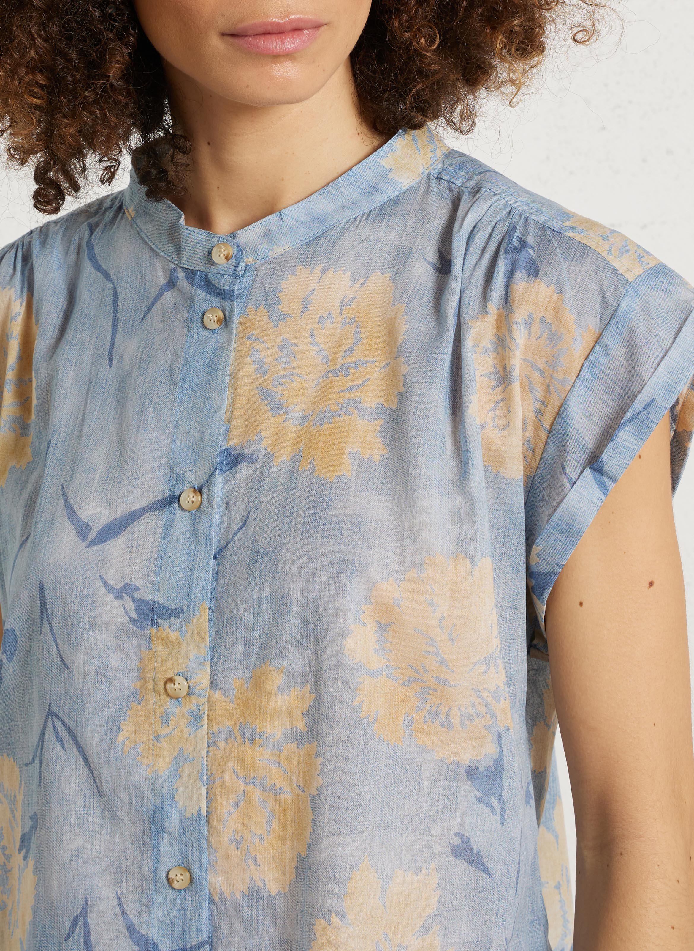 Ruimvallende blouse van katoenmix met maokraag HOD PARIS Blauw