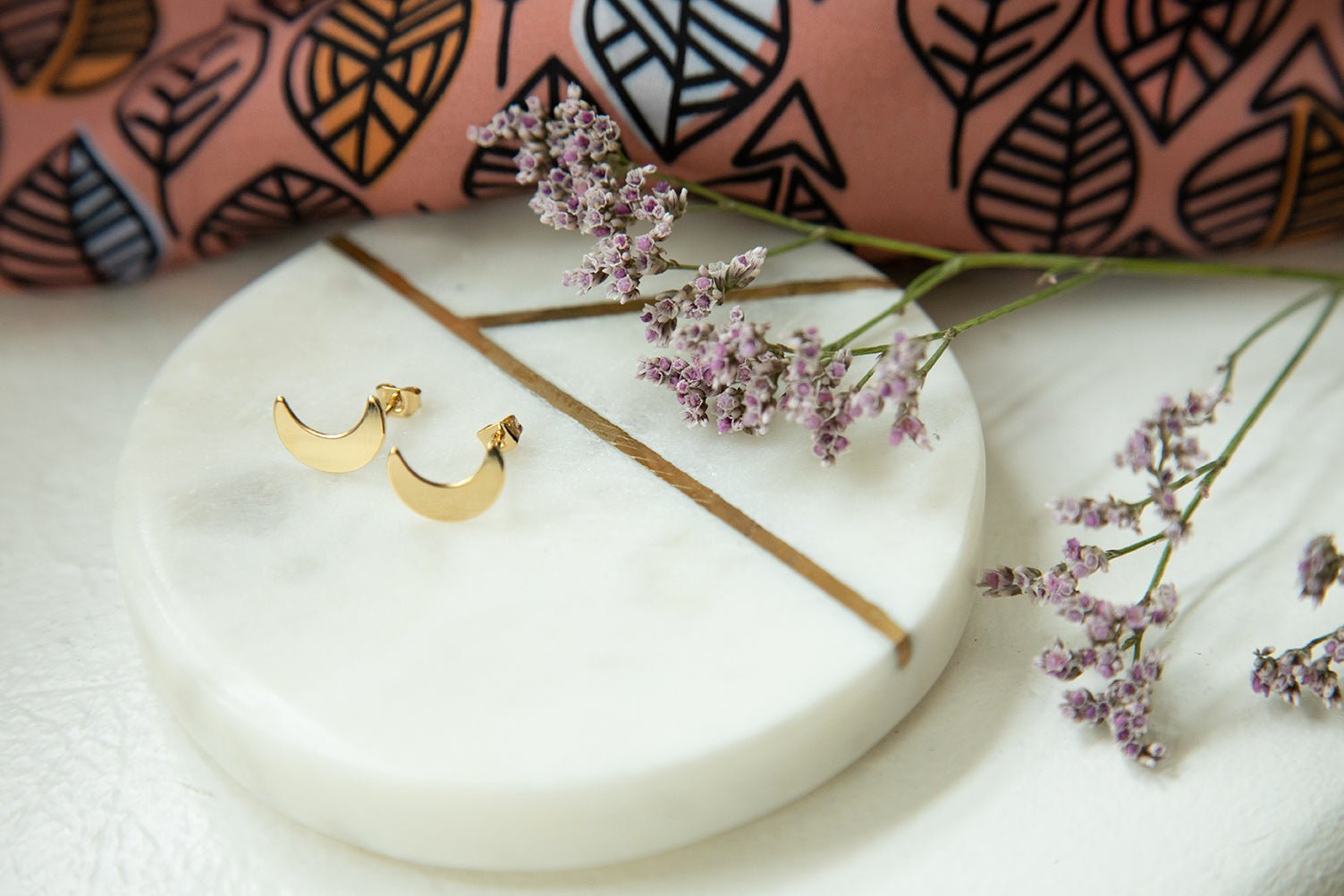 Silver plated moon stud earrings Golden
