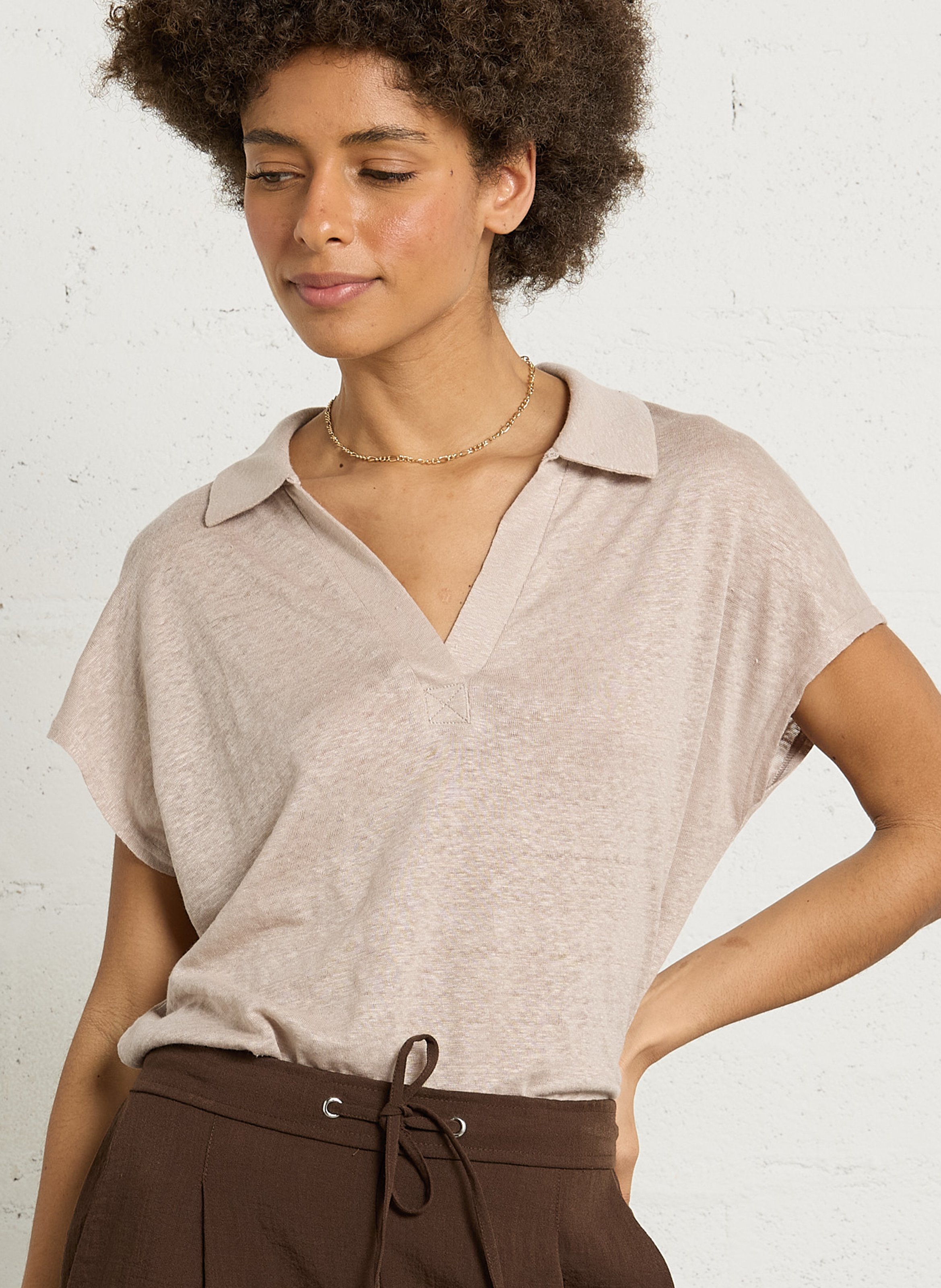 Loose-fit linen T-shirt SUD EXPRESS Beige