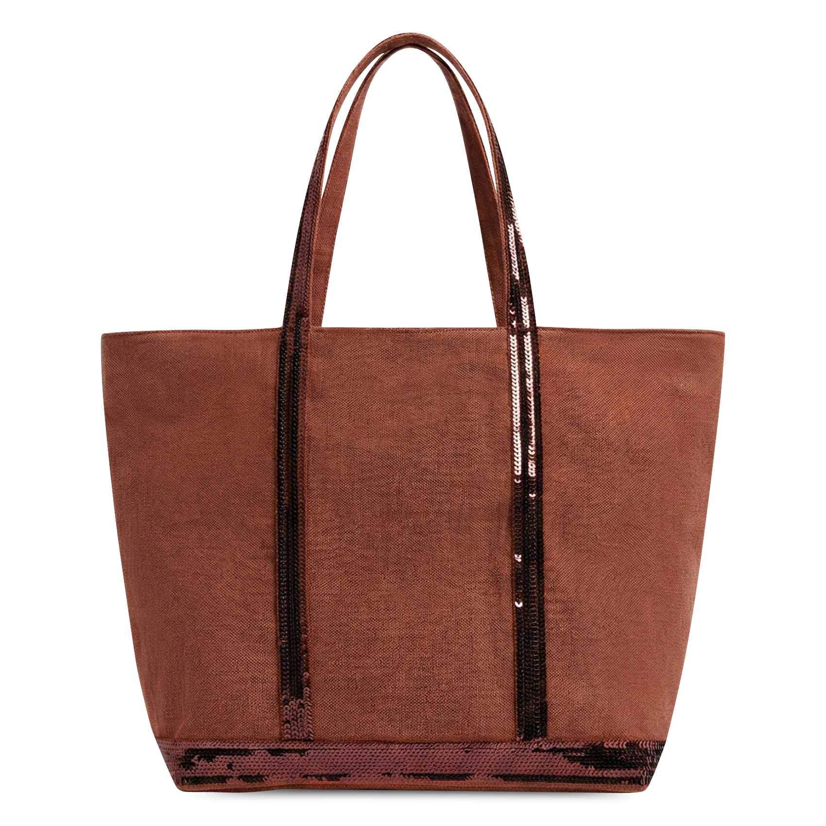 Sequined linen tote bag CABAS XS Brique