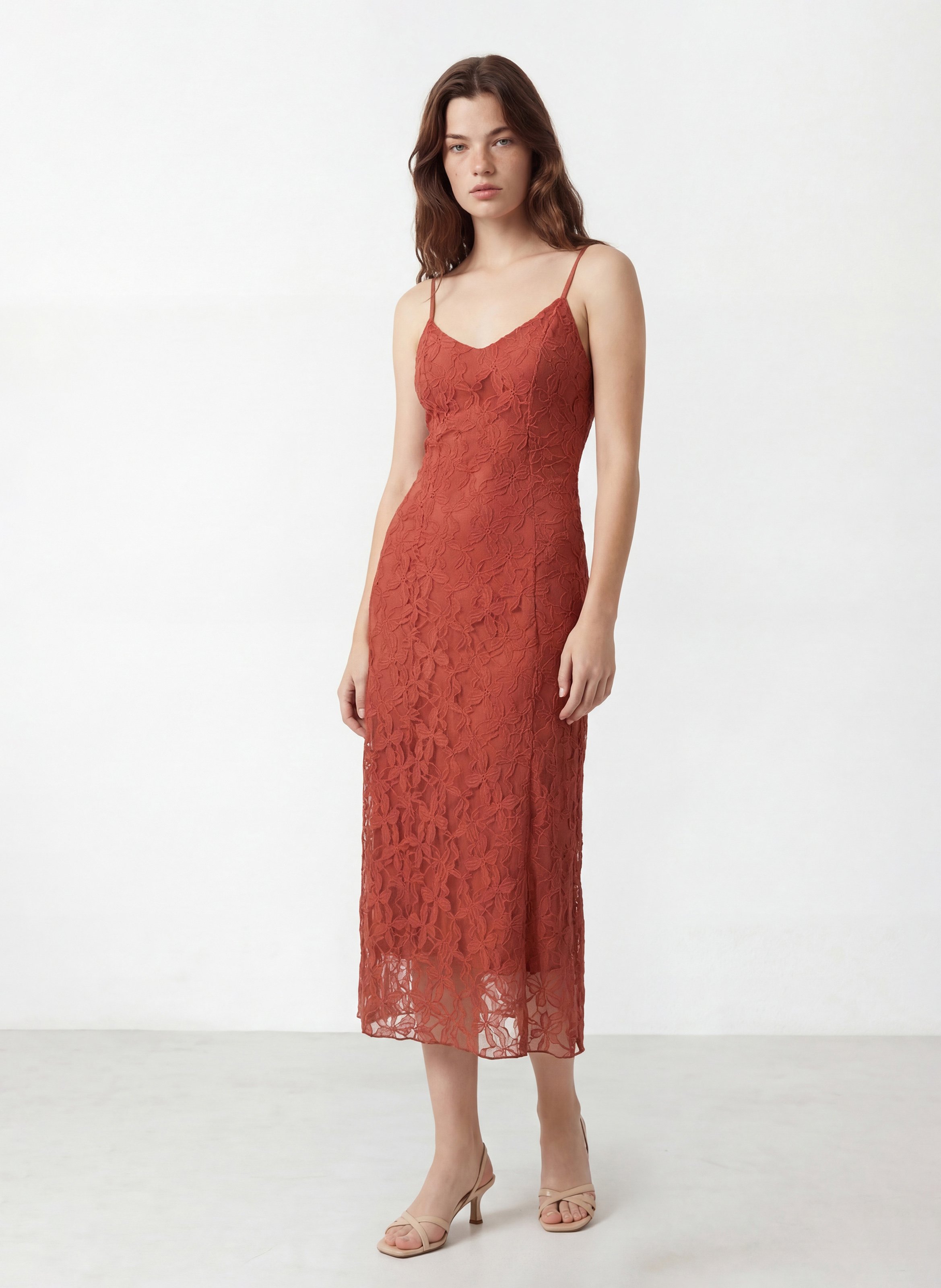 Fitted long dress with lace KOOKAI Orange