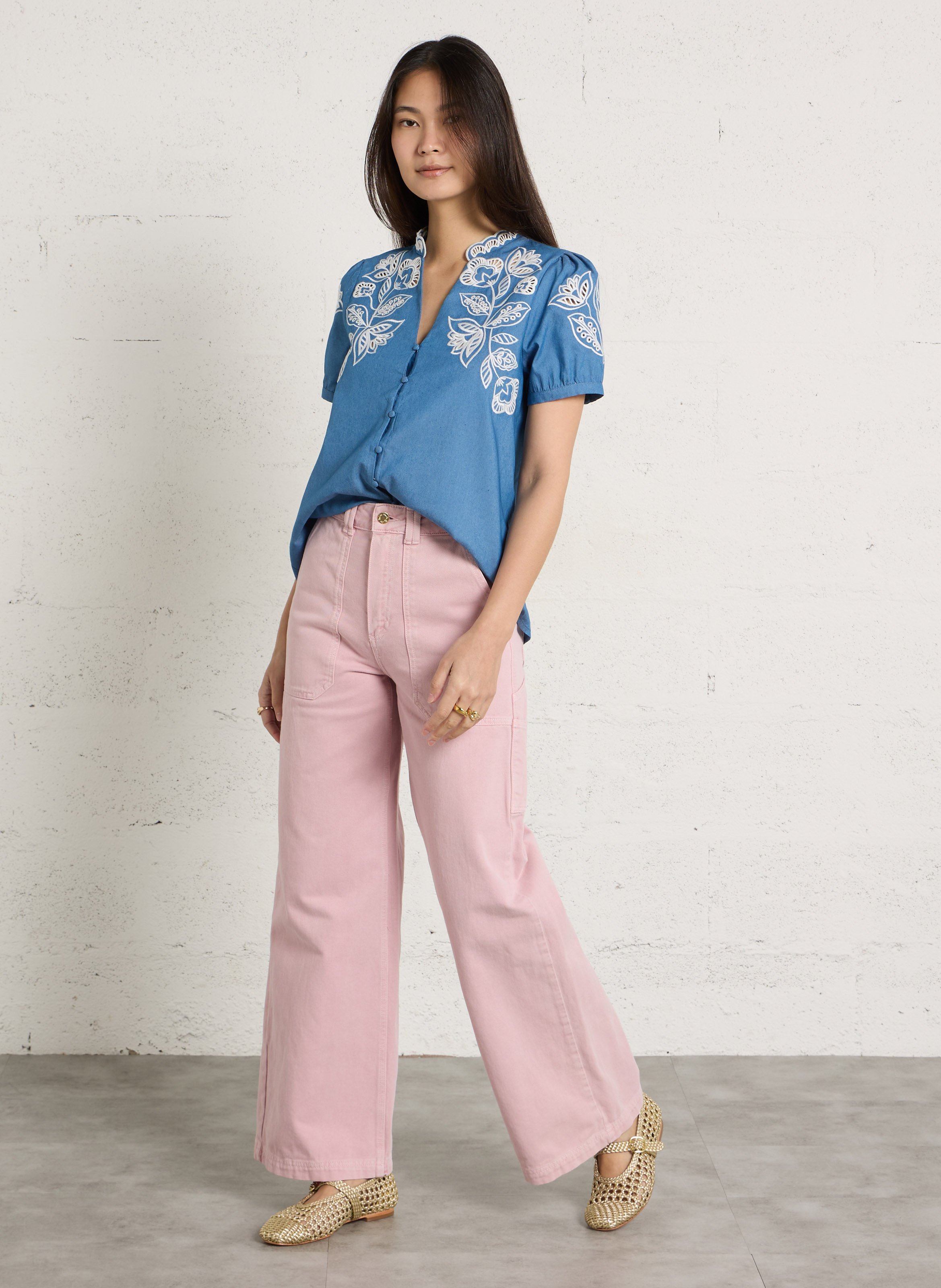 Tunika mit englischer Stickerei am Stehkragen LA PETITE ETOILE Blau