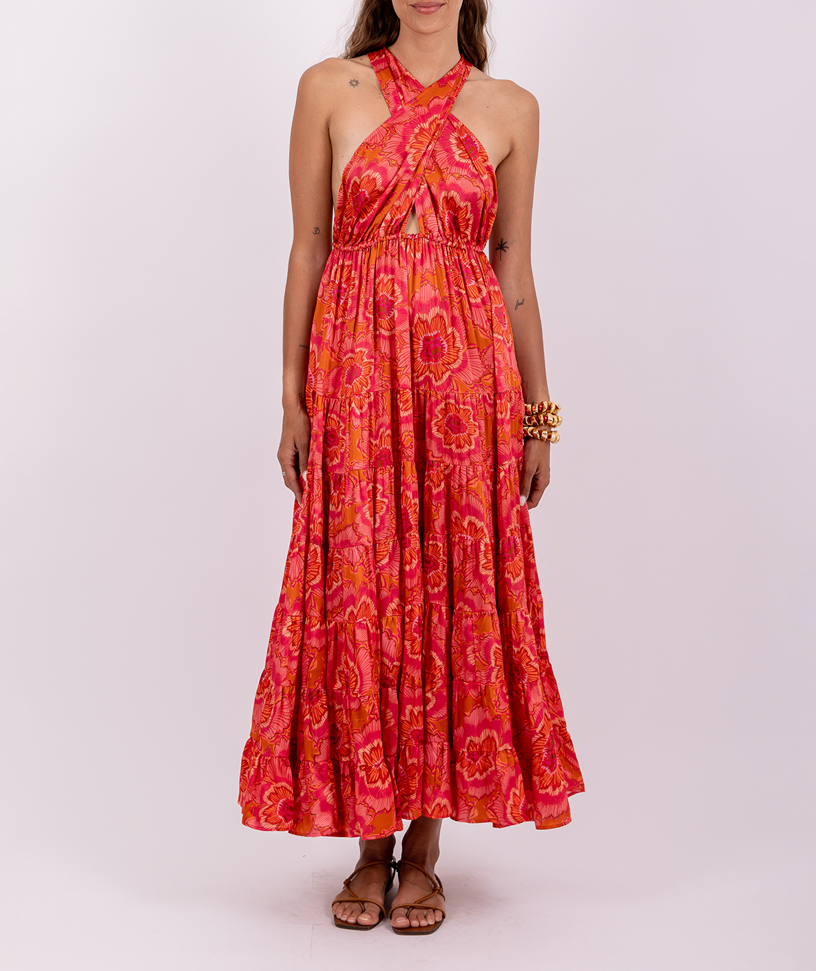 Fließendes langes Wickelkleid mit Mustern SUNDRESS Rosa