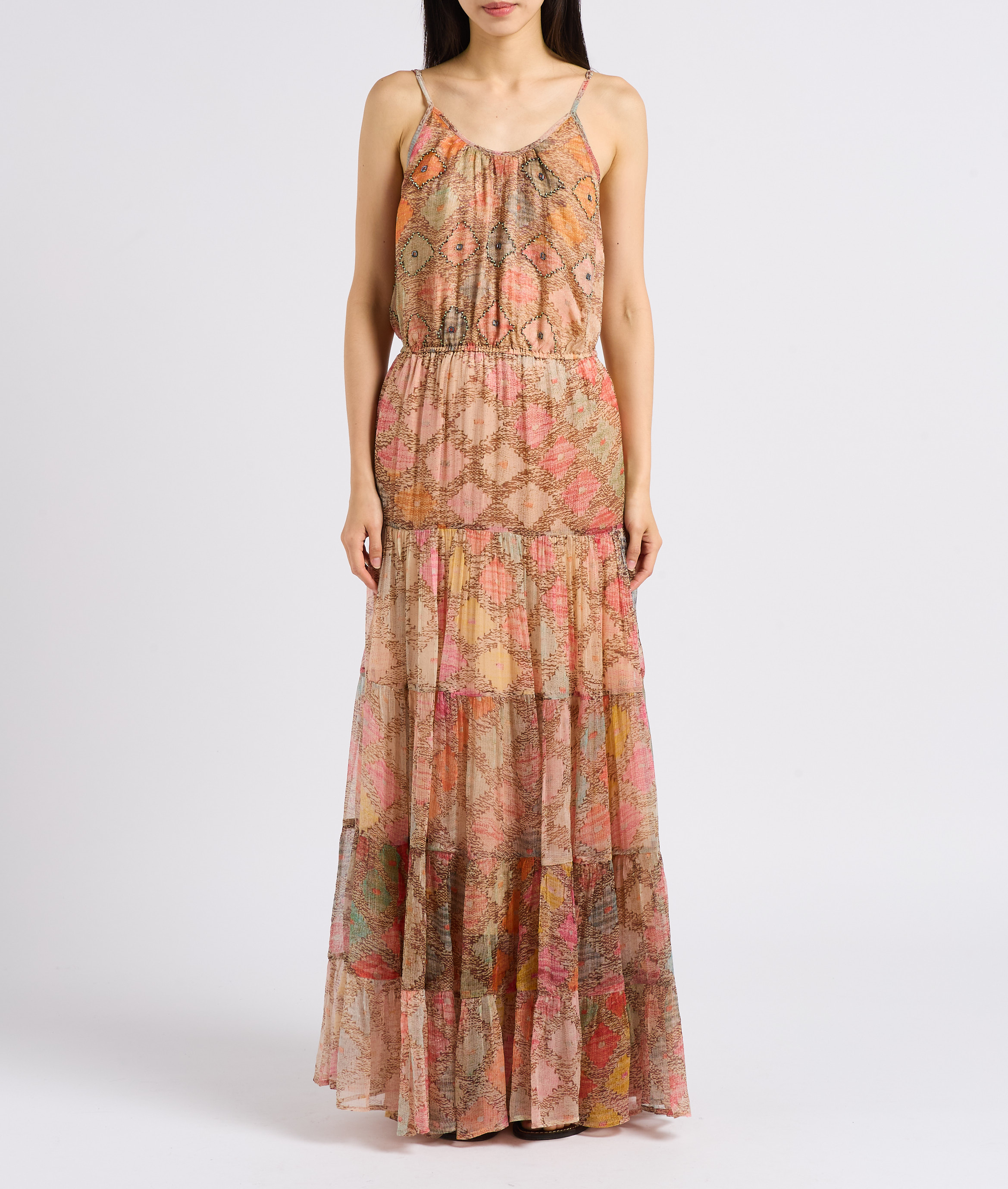 Robe longue droite encolure ronde imprimée MES DEMOISELLES Multicolore