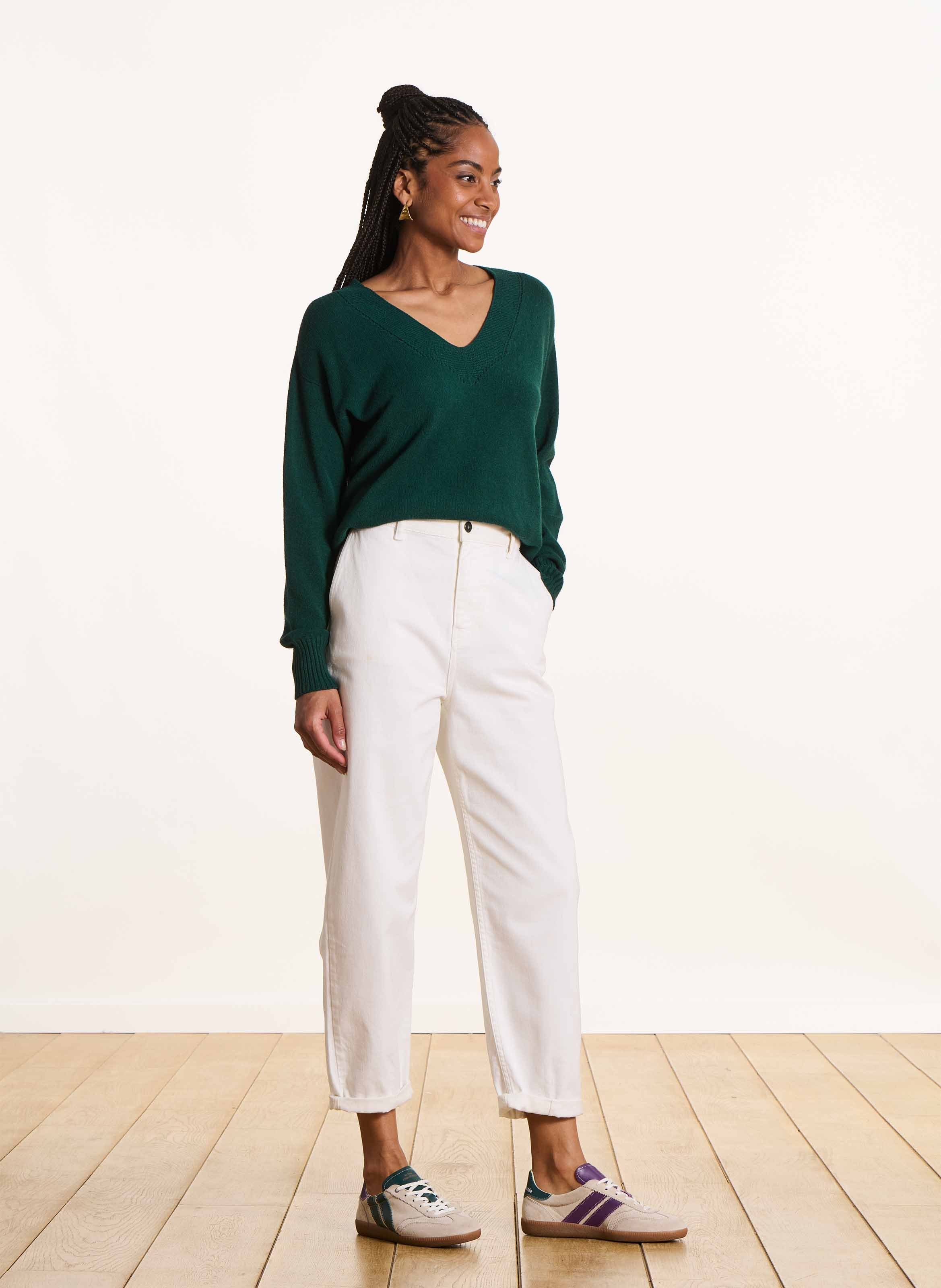 Loose-fit mixed-knit V-neck sweater LA FEE MARABOUTEE Blue