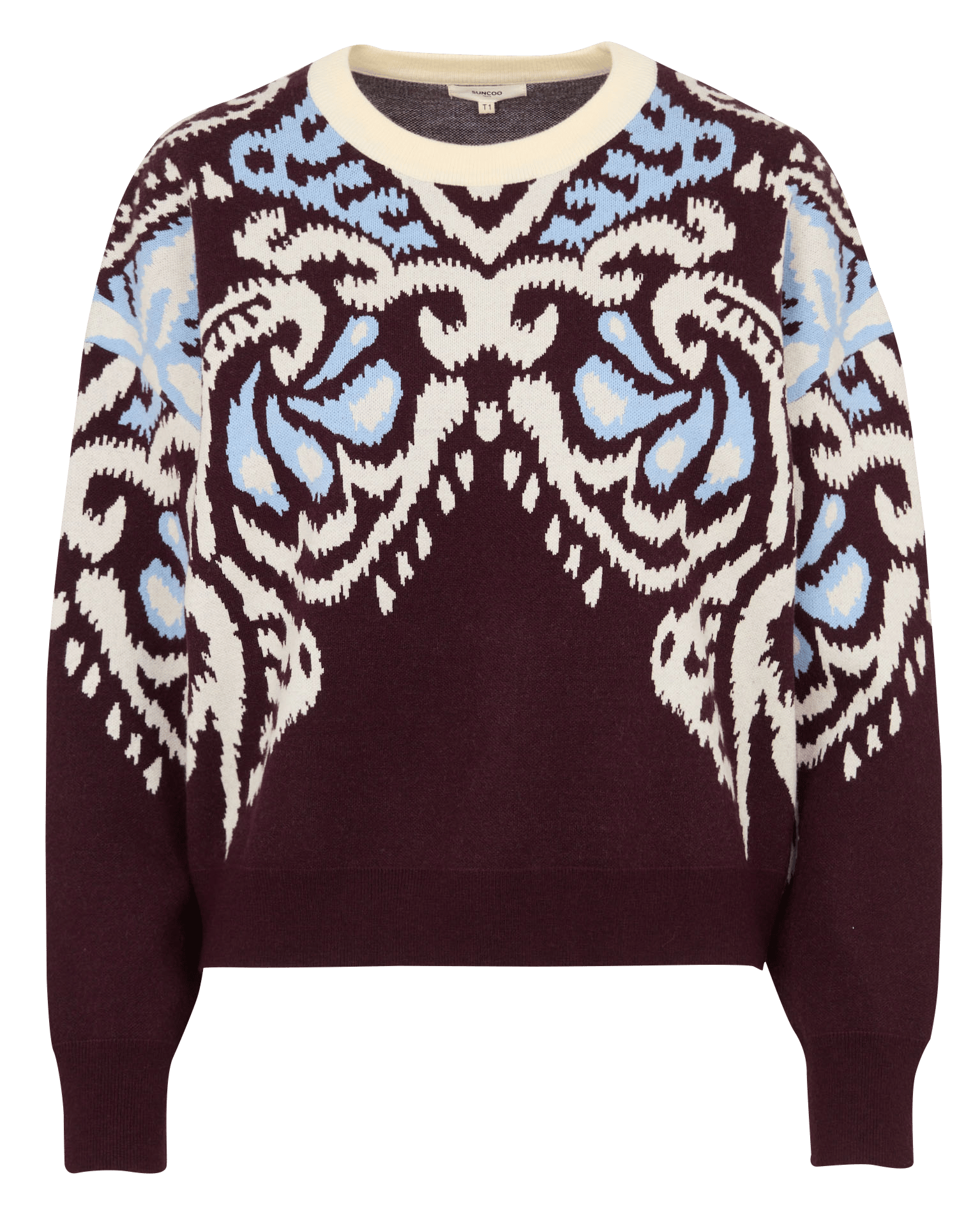 Pull à motifs col rond SUNCOO Prune