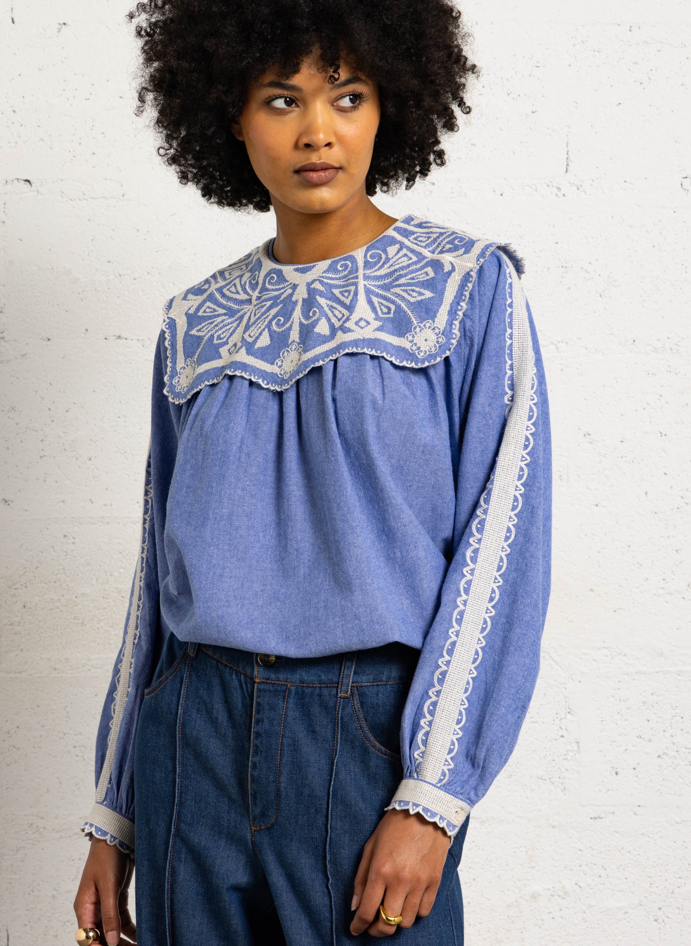 Blouse col rond en coton bio LOUISE MISHA Bleu