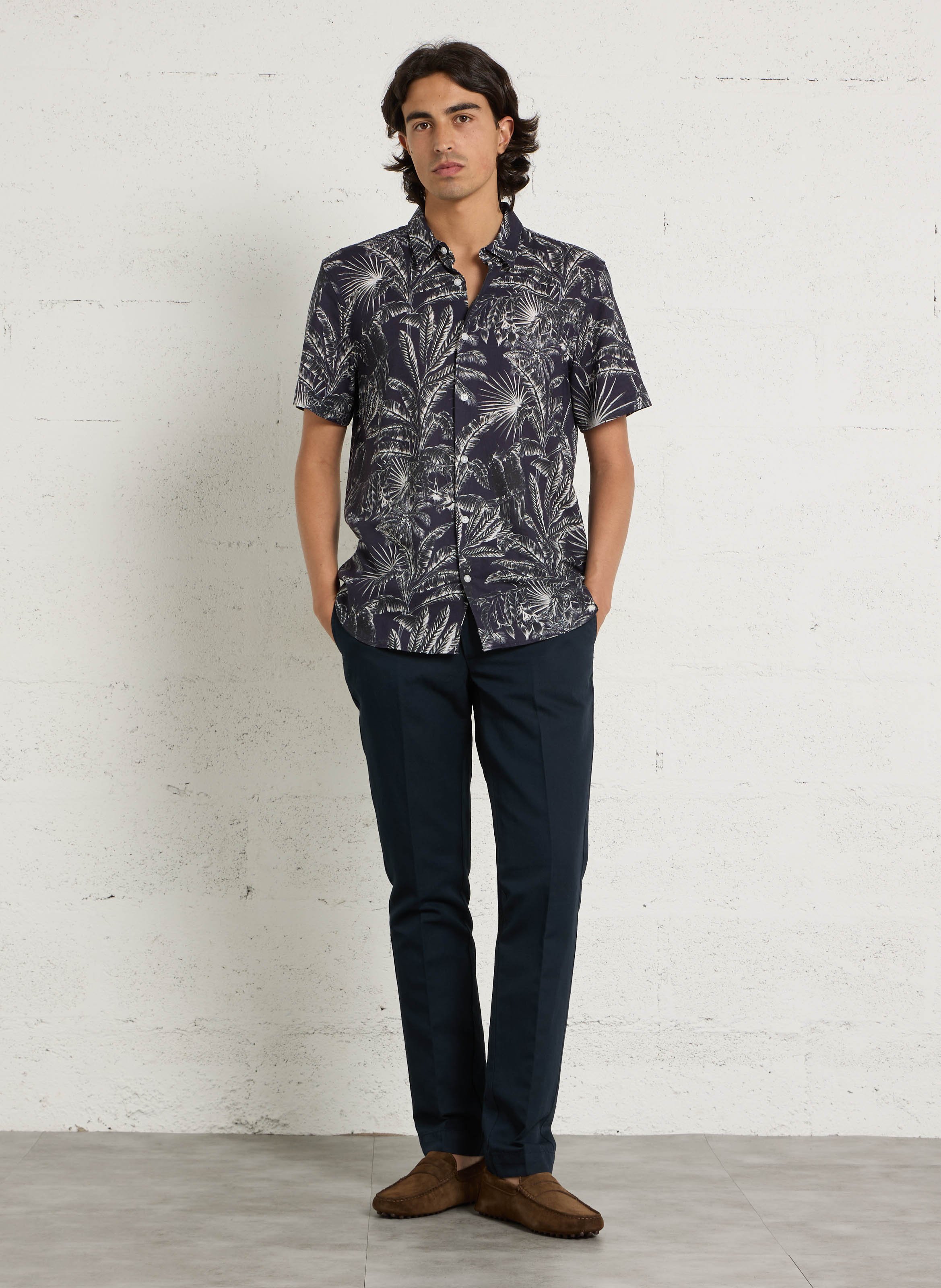 Karottenhose aus Leinen und Wolle HACKETT Blau