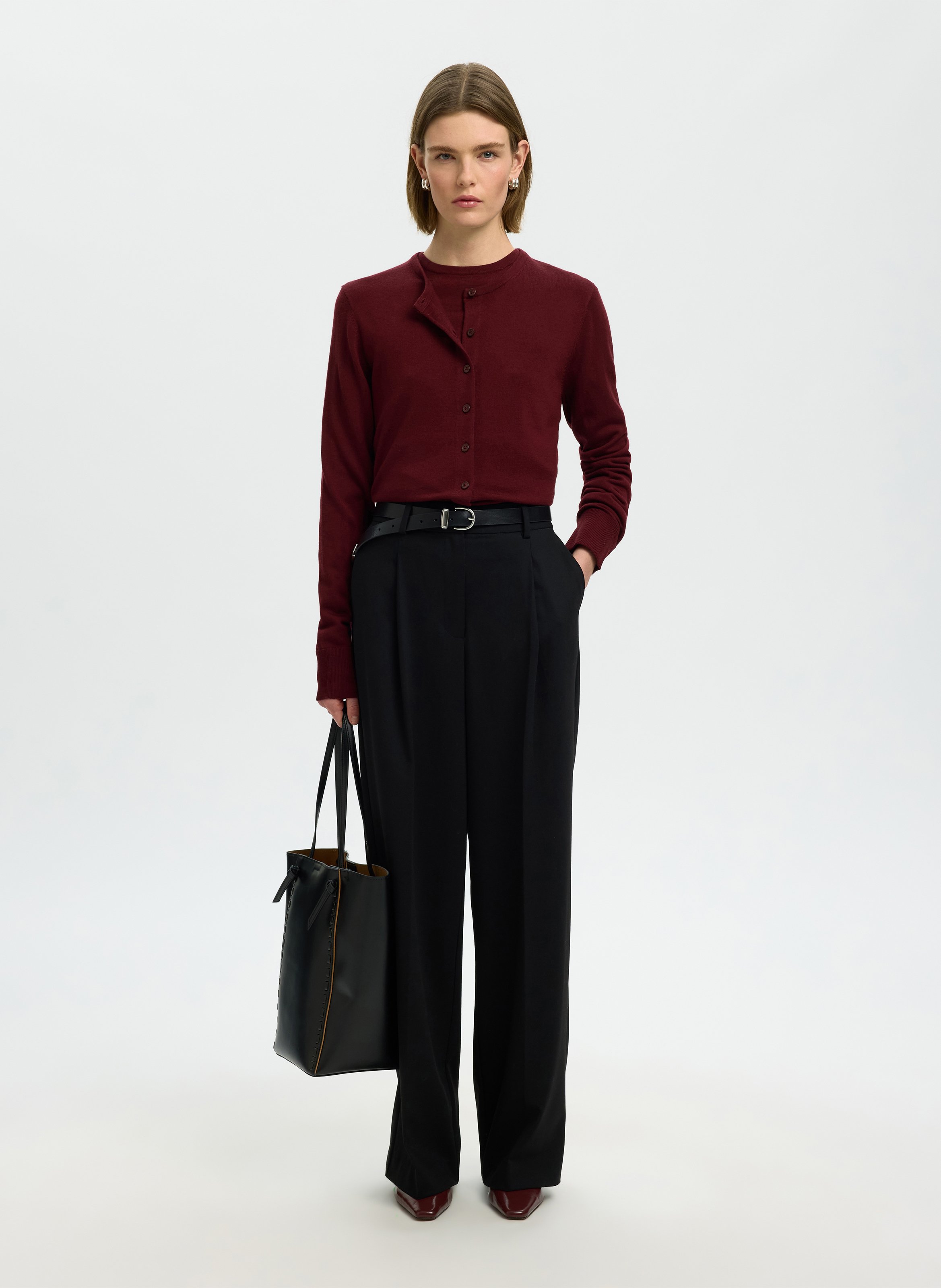 Gerader melierter Knopf-Cardigan SELECTED Pflaume